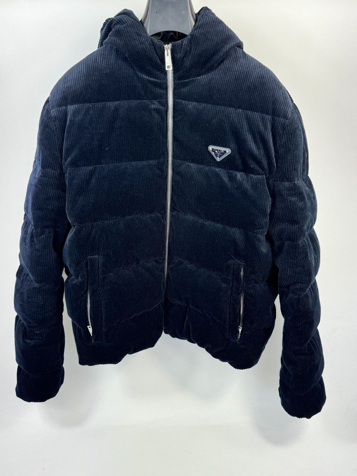 image of Prada Corduroy Down Jacket in Navy, Men's (Size XL)