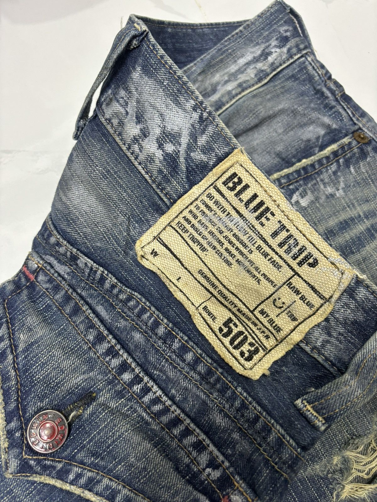 14th Addiction FLARED🔥VINTAGE EDWIN 503 FLARE DISTRESSED DENIM JEANS Size US 32 / EU 48 - 12 Thumbnail