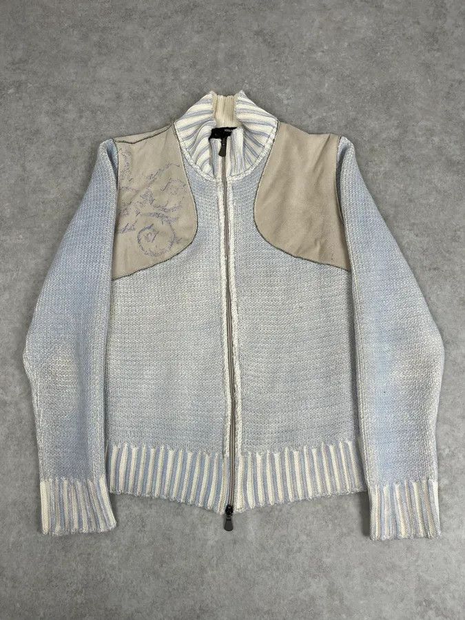 Versace 2000s Versace Blue & Beige Patch Zip-Up Sweater Size US S / EU 44-46 / 1 - 1 Thumbnail