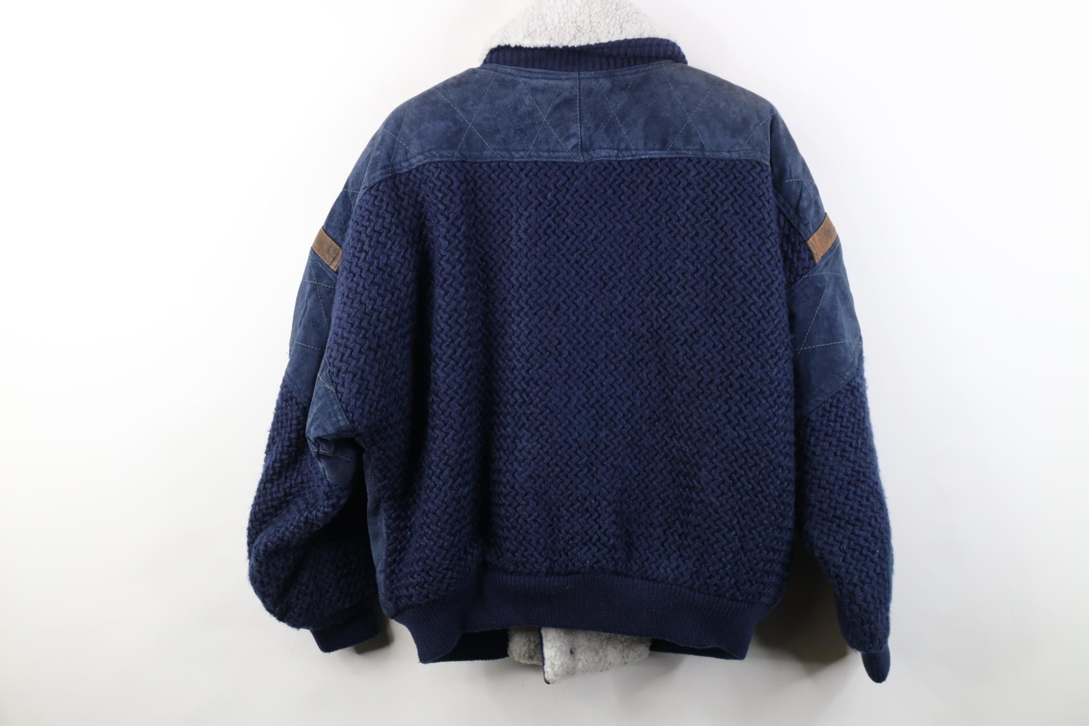 Vintage Deadstock Vintage 90s Streetwear Leather Sweater Jacket Blue Size US S / EU 44-46 / 1 - 18 Thumbnail