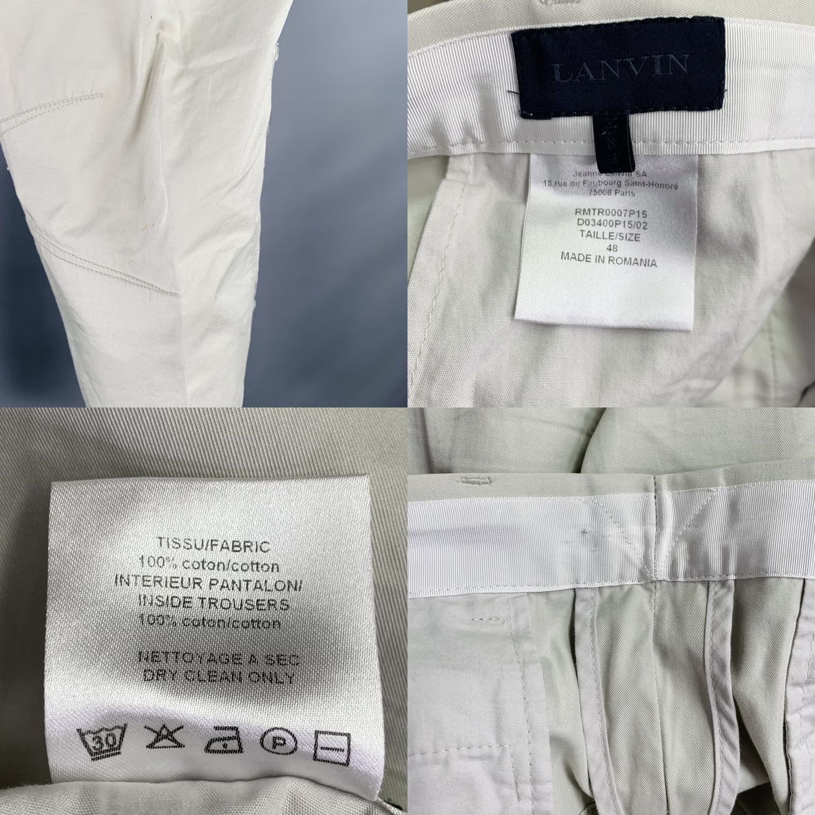 Lanvin LANVIN Dress Mens 32 Ivory Size Cotton Ankle Zip Flat Front Pants Size US 32 / EU 48 - 8 Thumbnail