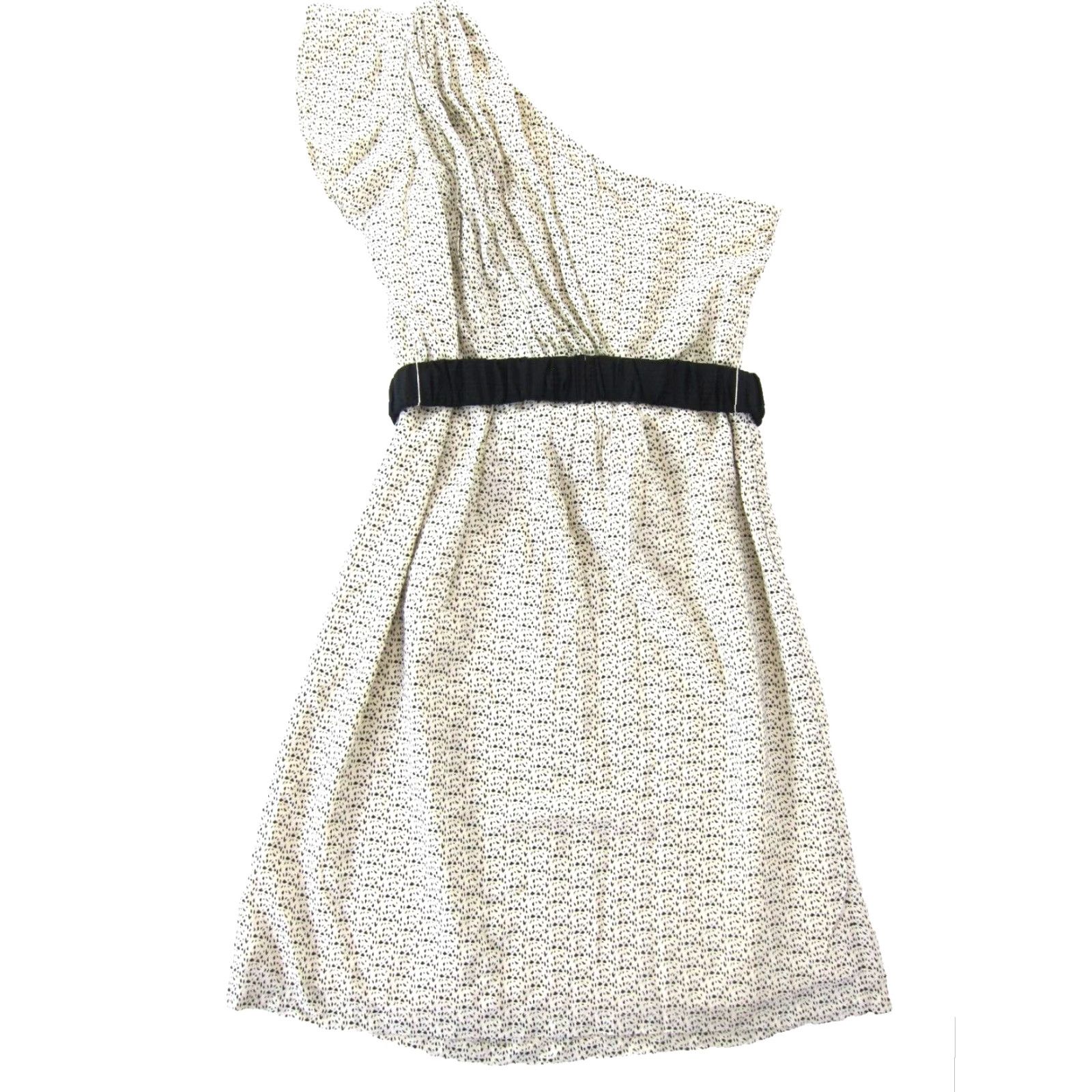 Vintage MM Couture 100% Rayon Ivory Black Polka Dot One Shoulder Sheath Dress Medium Size M / US 6-8 / IT 42-44 - 2 Thumbnail