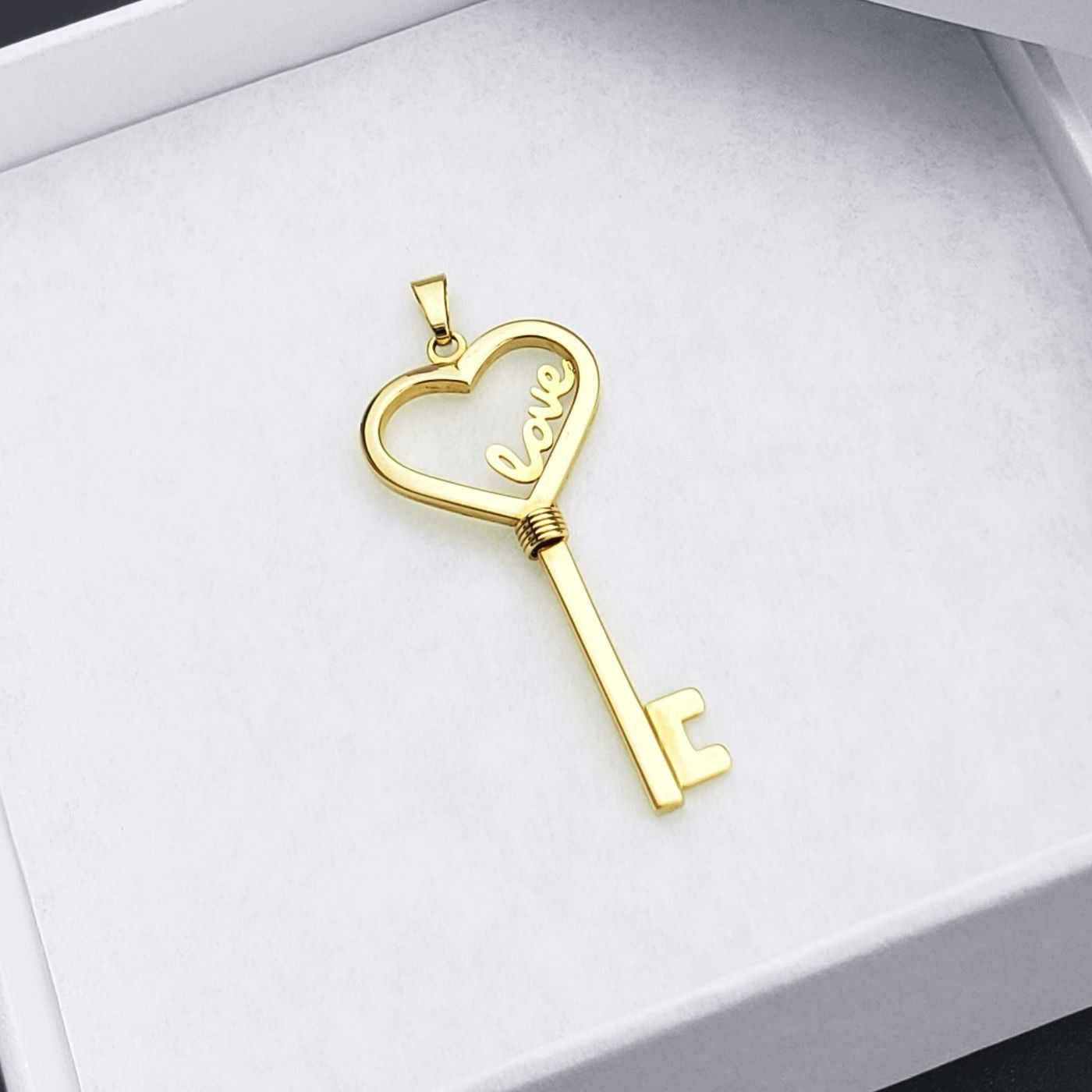 Other Heart Love Script Skeleton Key Charm 14k Yellow Gold Pendant Size ONE SIZE - 1 Thumbnail