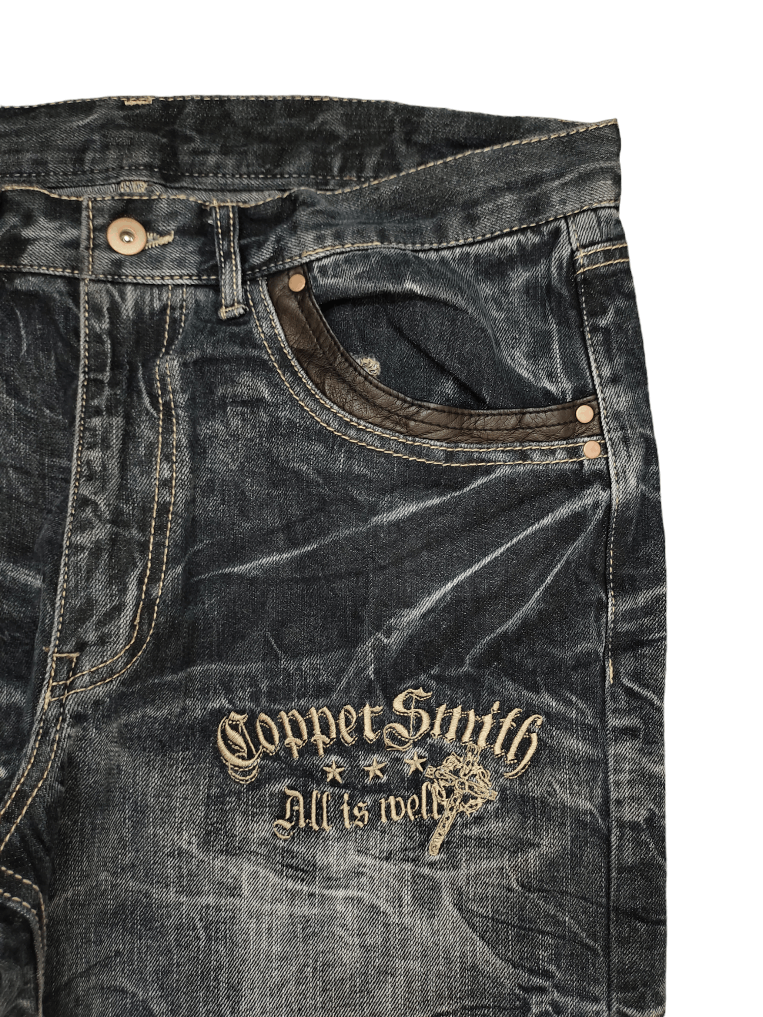 Kapital Copper Smith Embroidered Wings Faded Clawmark Jeans Regular Size US 35 - 11 Thumbnail