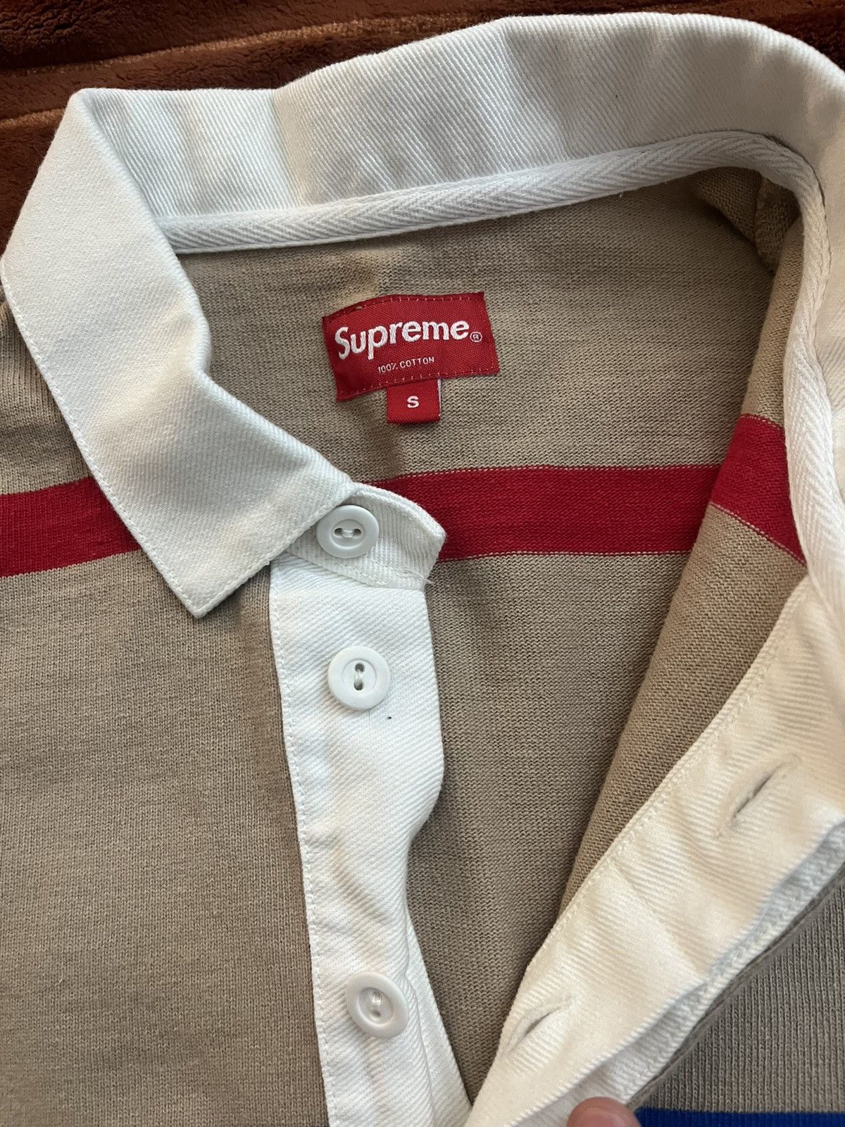 Supreme Supreme Tan Striped Rugby Polo FW16 Size s small rare