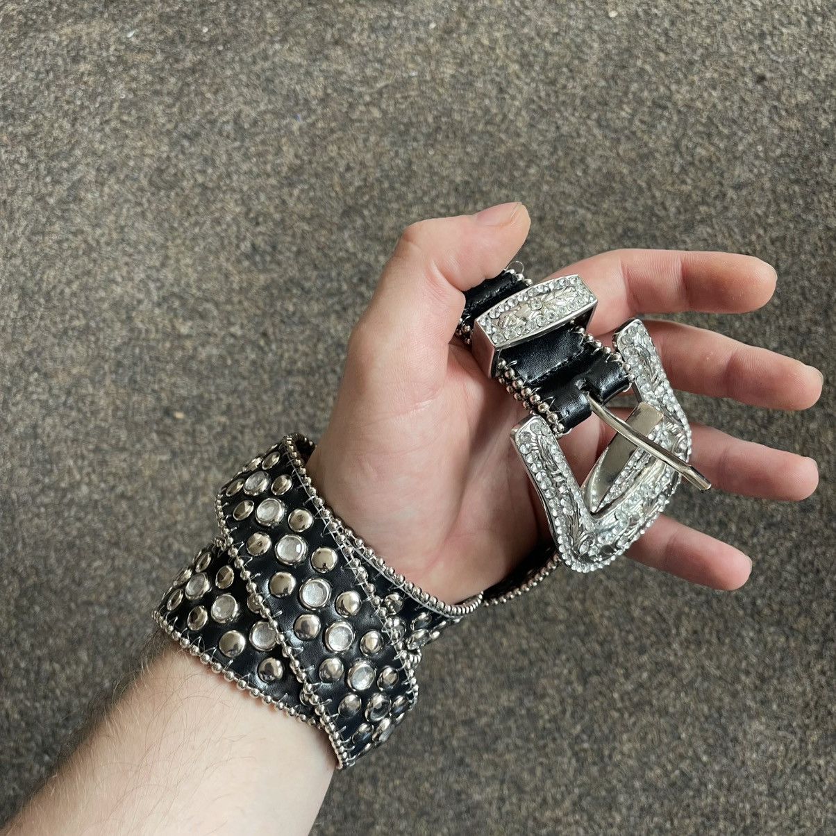 Vintage Vintage 90s Japanese Goth Alt Studded Leather Belt Logo OS Size ONE SIZE - 3 Thumbnail