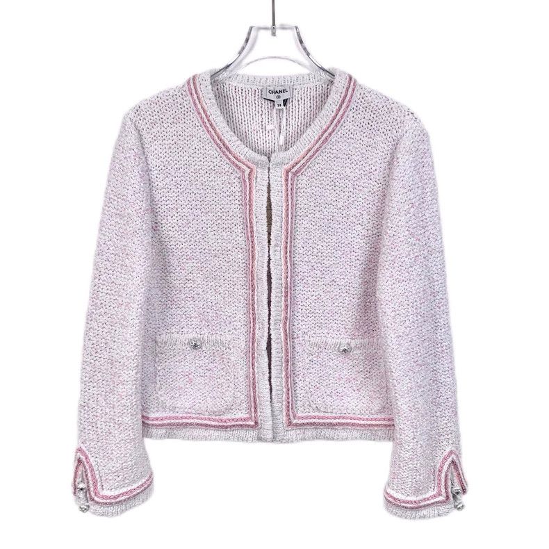 Chanel23 light pink sequin pearl round-neck long-sleeved kn