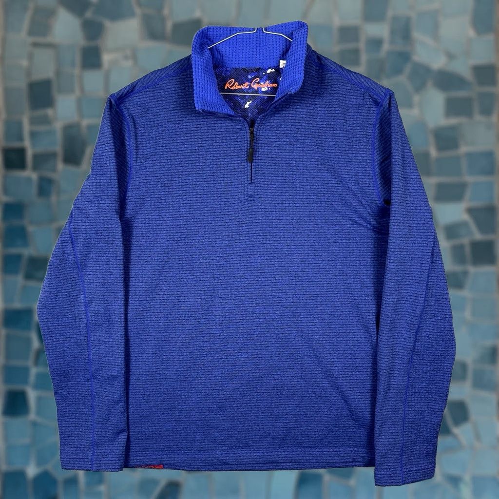 Robert Graham Robert Graham Jacket Men M Classic Grid Fleece Tech 1/4 Zip Pullover Sweater Blue Knit Long Sleeve Zip 44 100% Authentic Mens Jacket Size US M / EU 48-50 / 2 - 1 Thumbnail