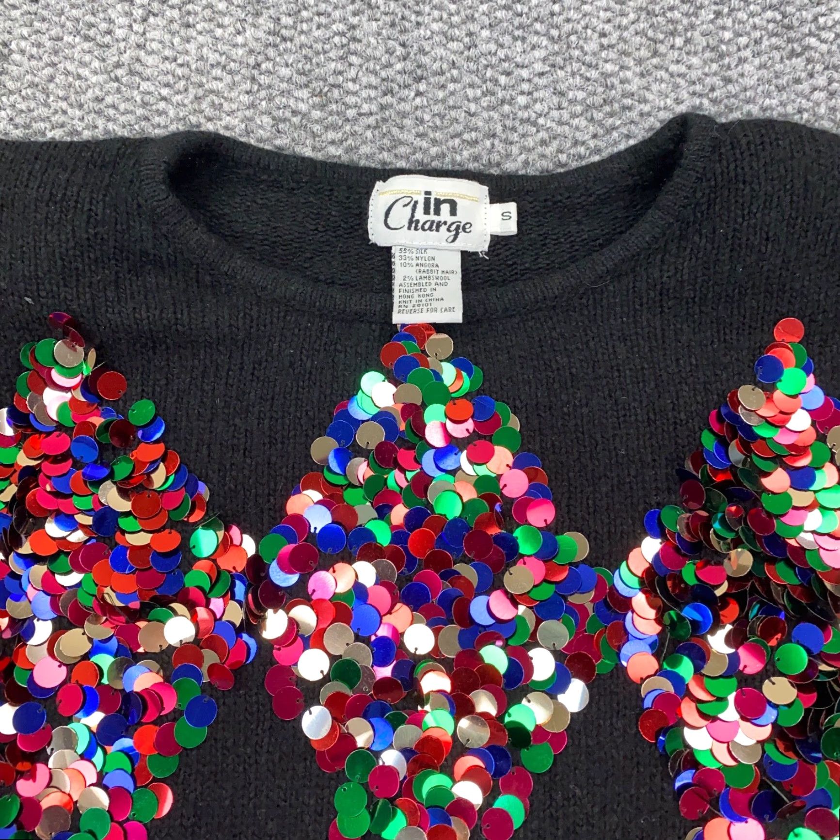 Vintage In Charge Women's Sweater S Black Angora Silk Lambswool Sequin Crew Neck Holiday Christmas Pullover Knit Womens Size S / US 4 / IT 40 - 3 Thumbnail