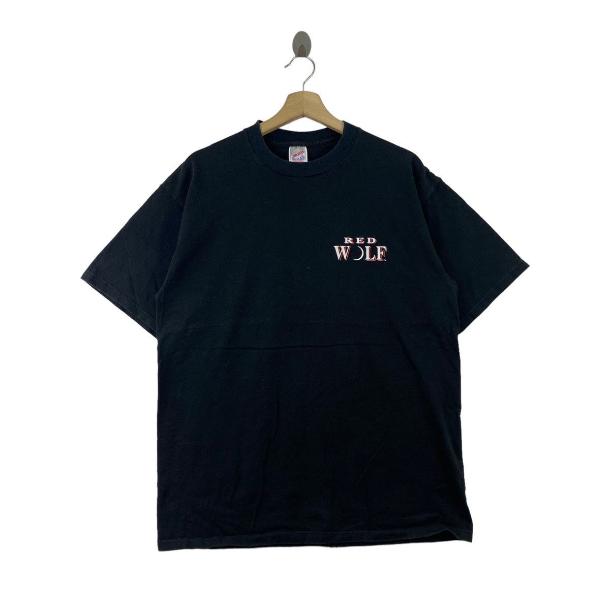 Jerzees × Vintage Vintage 90s RED WOLF Print Jerzees Black Short Sleeve Shirt Size US L / EU 52-54 / 3 - 3 Thumbnail