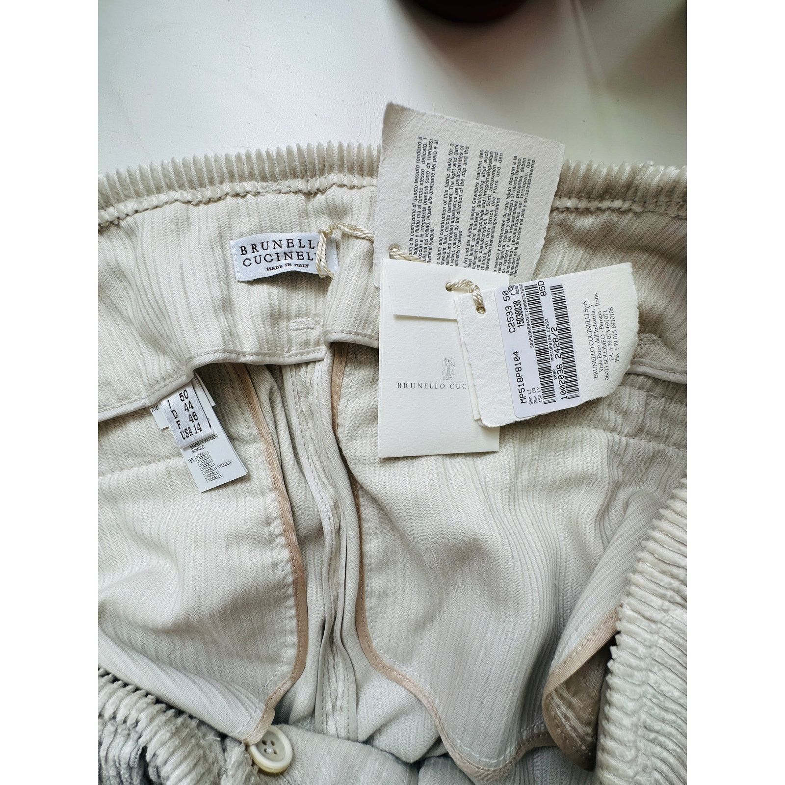 Brunello Cucinelli NWT Brunello Cucinelli Beige Front Pleat Wide Corduroy Pant Size 36" / US 14 / IT 50 - 10 Thumbnail