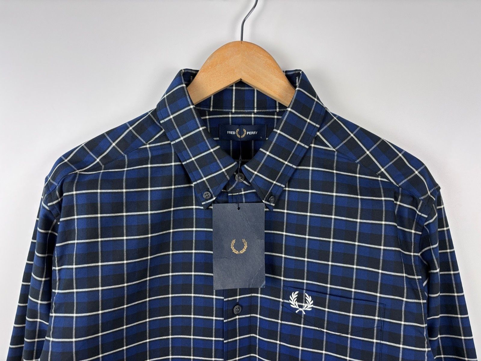 Fred Perry Fred Perry Oxford Check Long Sleeve Shirt Blue Mens L Size US L / EU 52-54 / 3 - 2 Thumbnail