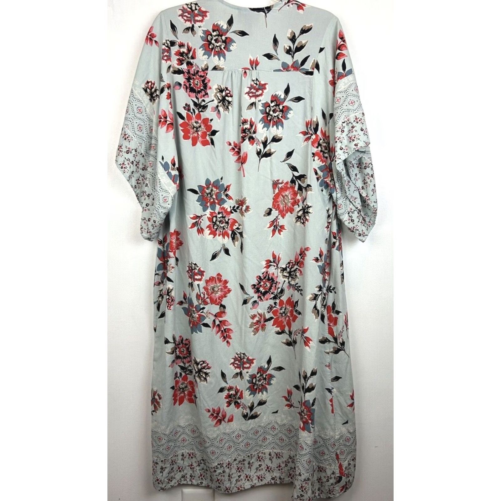 Layer 8 Angie Kimono Womens Small Blue Floral Oversized Open Topper Boho Hippie Layer Size S / US 4 / IT 40 - 2 Thumbnail