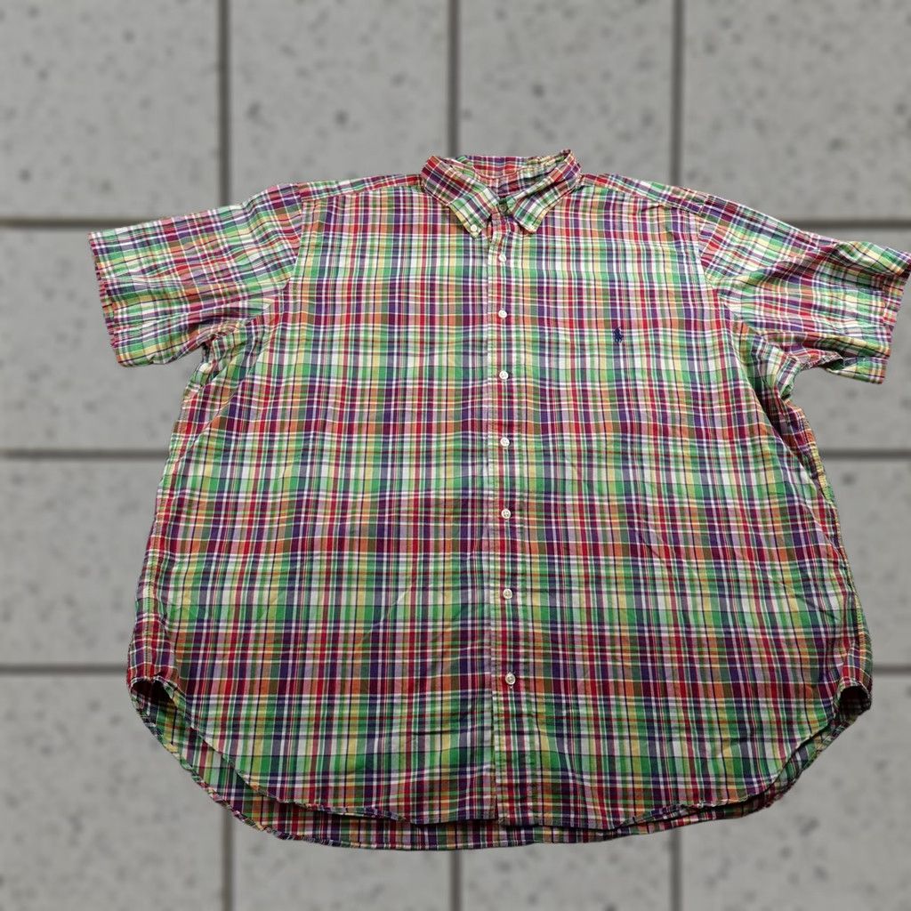 Ralph Lauren VINTAGE Ralph Lauren Shirt Big 2X Plaid Short Sleeve Button Up Mens Cotton Madras Pony Button-Down 2XB Complete Set Size US XXL / EU 58 / 5 - 1 Thumbnail