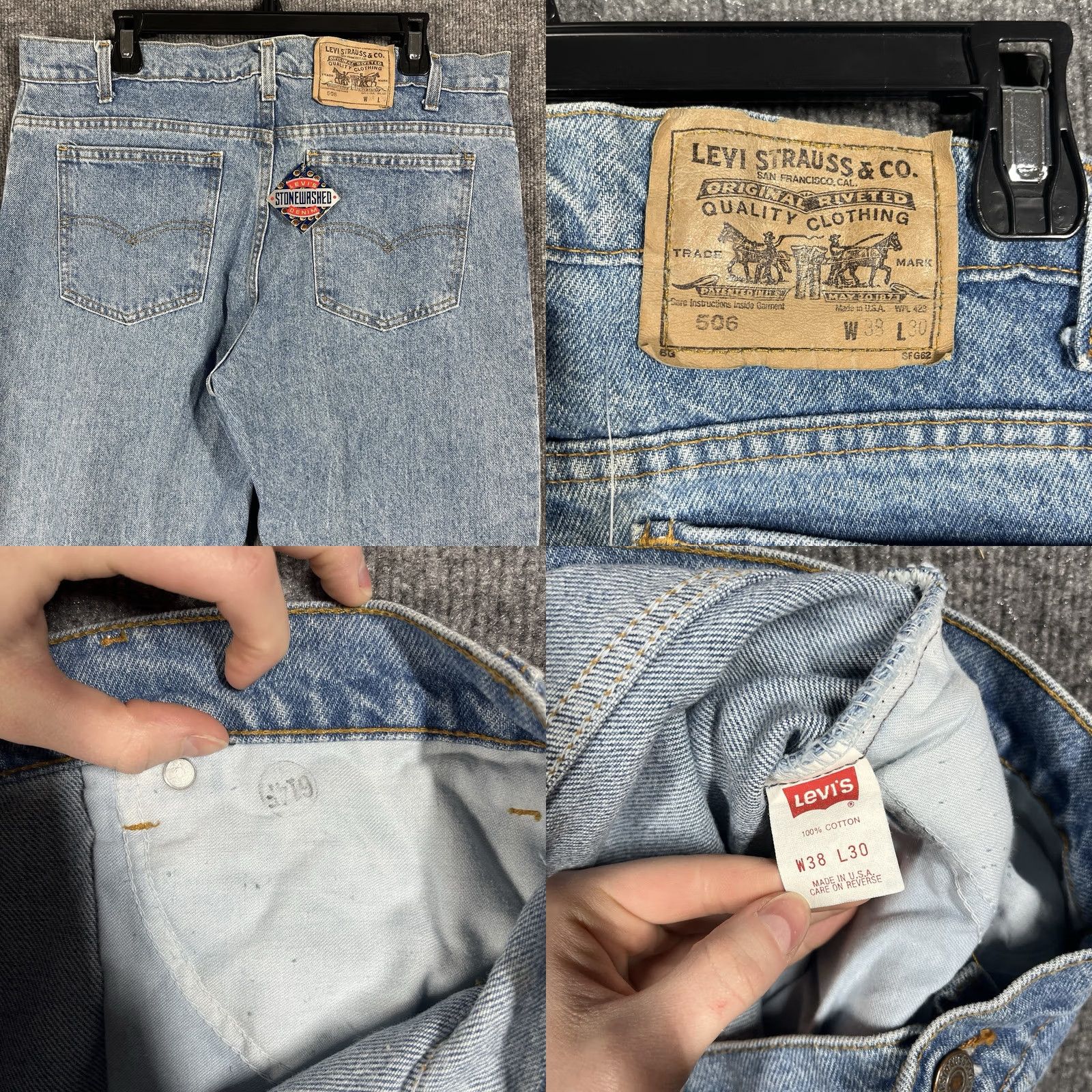 Levi's VINTAGE Levi's 506 Jeans Blue 35x30 Stonewashed USA Mens Size US 35 - 8 Thumbnail