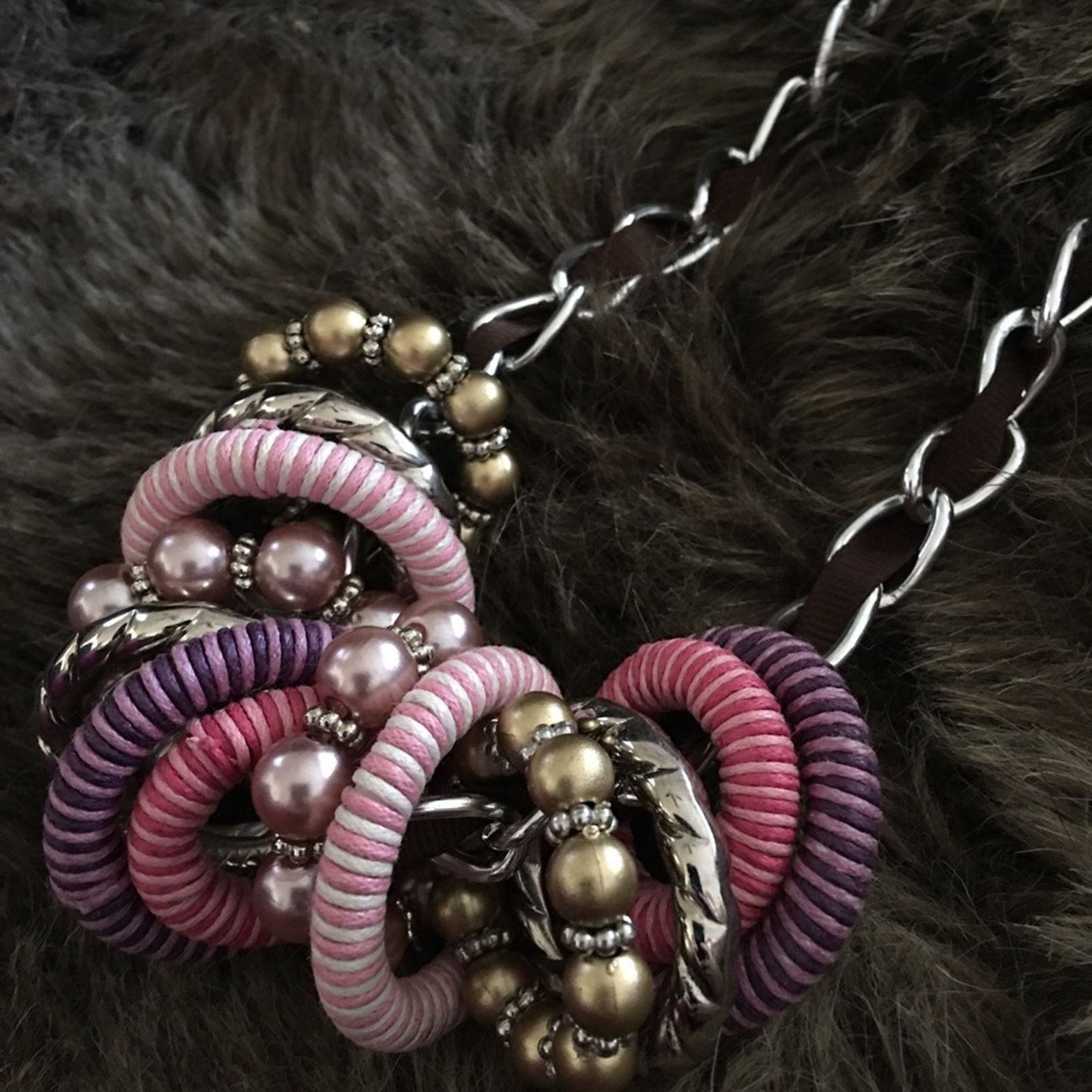 Jewelry Multi color rings silk braided chain necklace Size ONE SIZE - 6 Thumbnail