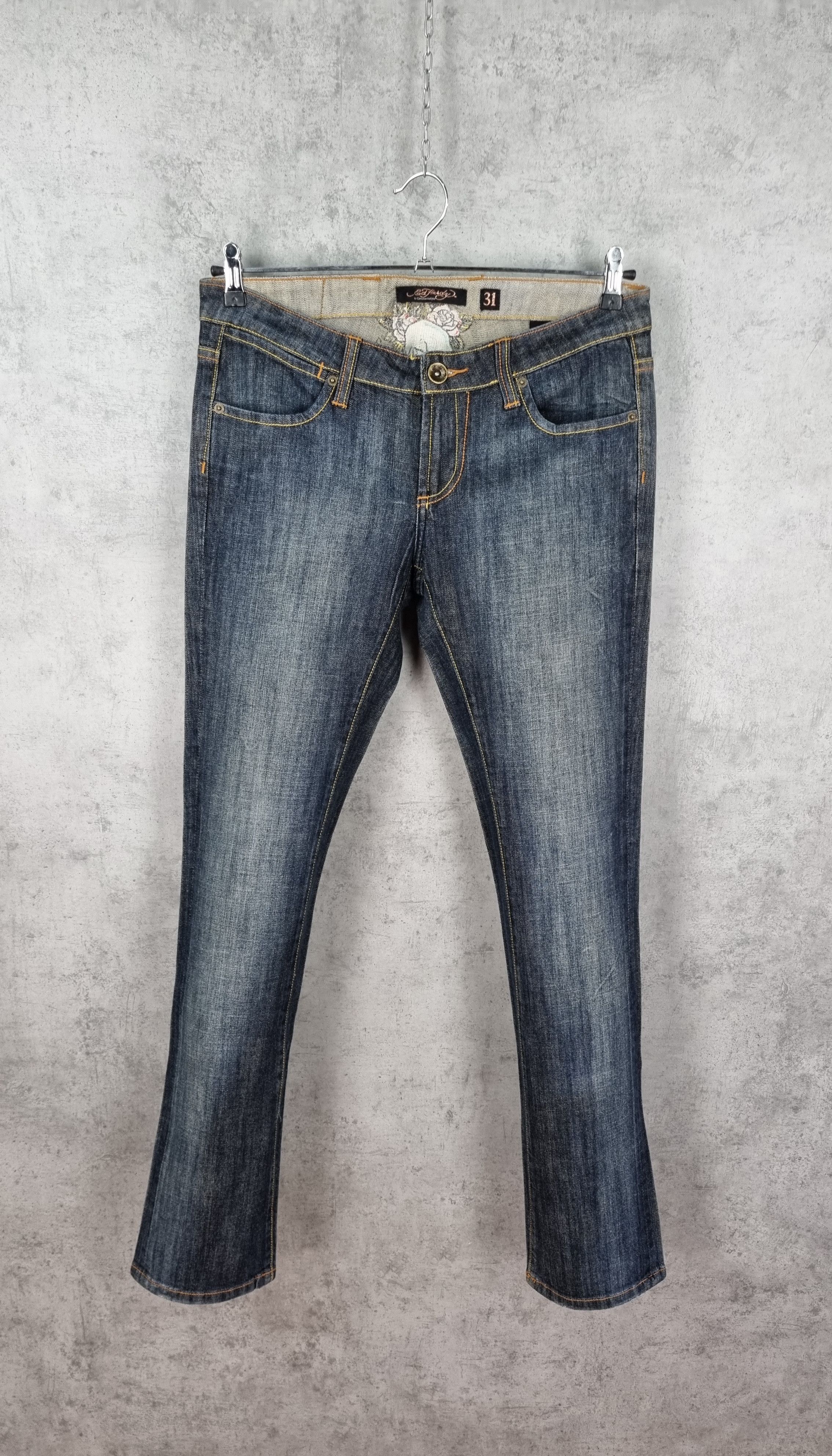 Christian Audigier × Ed Hardy Ed Hardy Knitted Skull Skinny Jeans Raw Denim Size US 31 - 3 Thumbnail