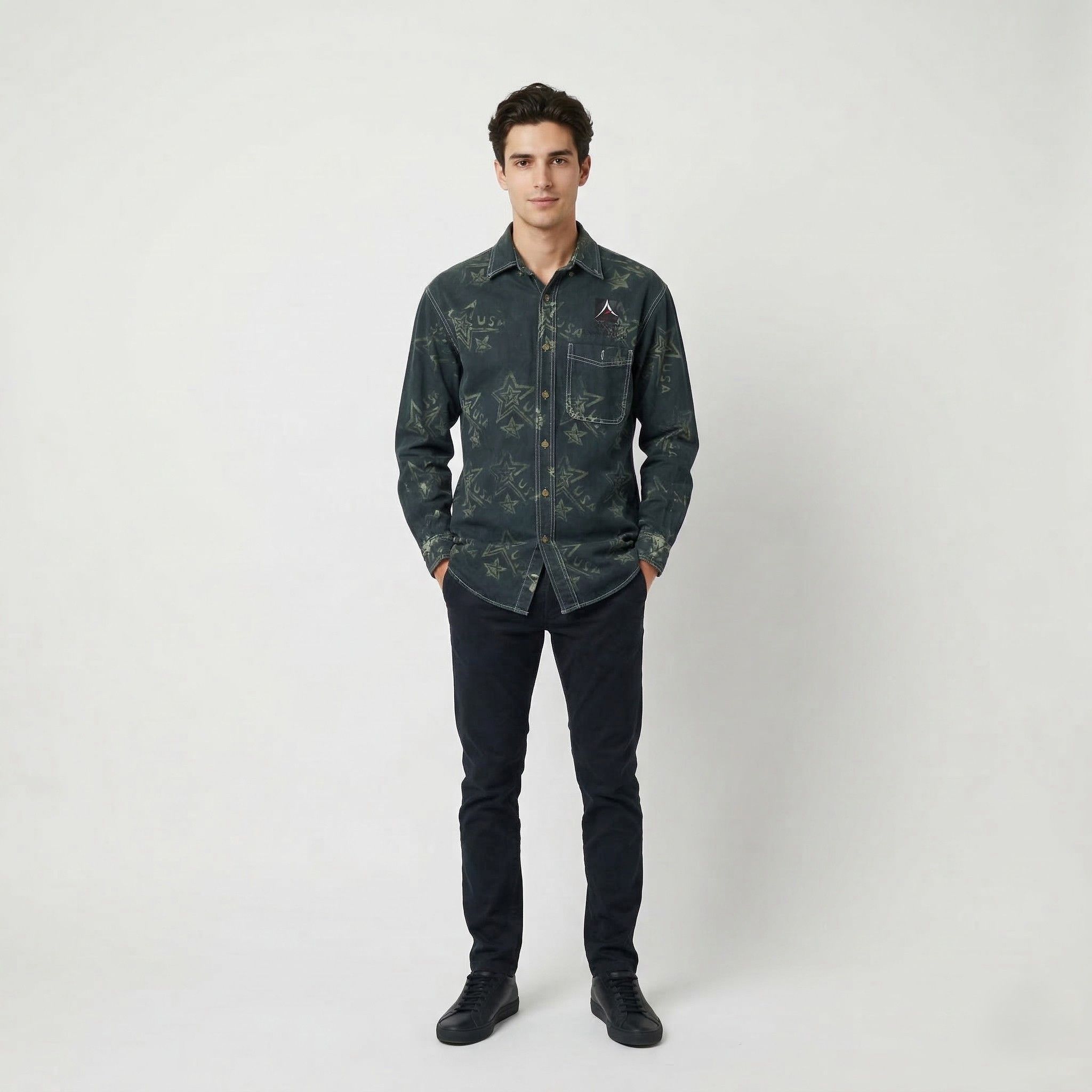 Lee Lee Men S Casual Shirt Navy Denim Cotton USA Stars 6781 Size US S / EU 44-46 / 1 - 1 Thumbnail