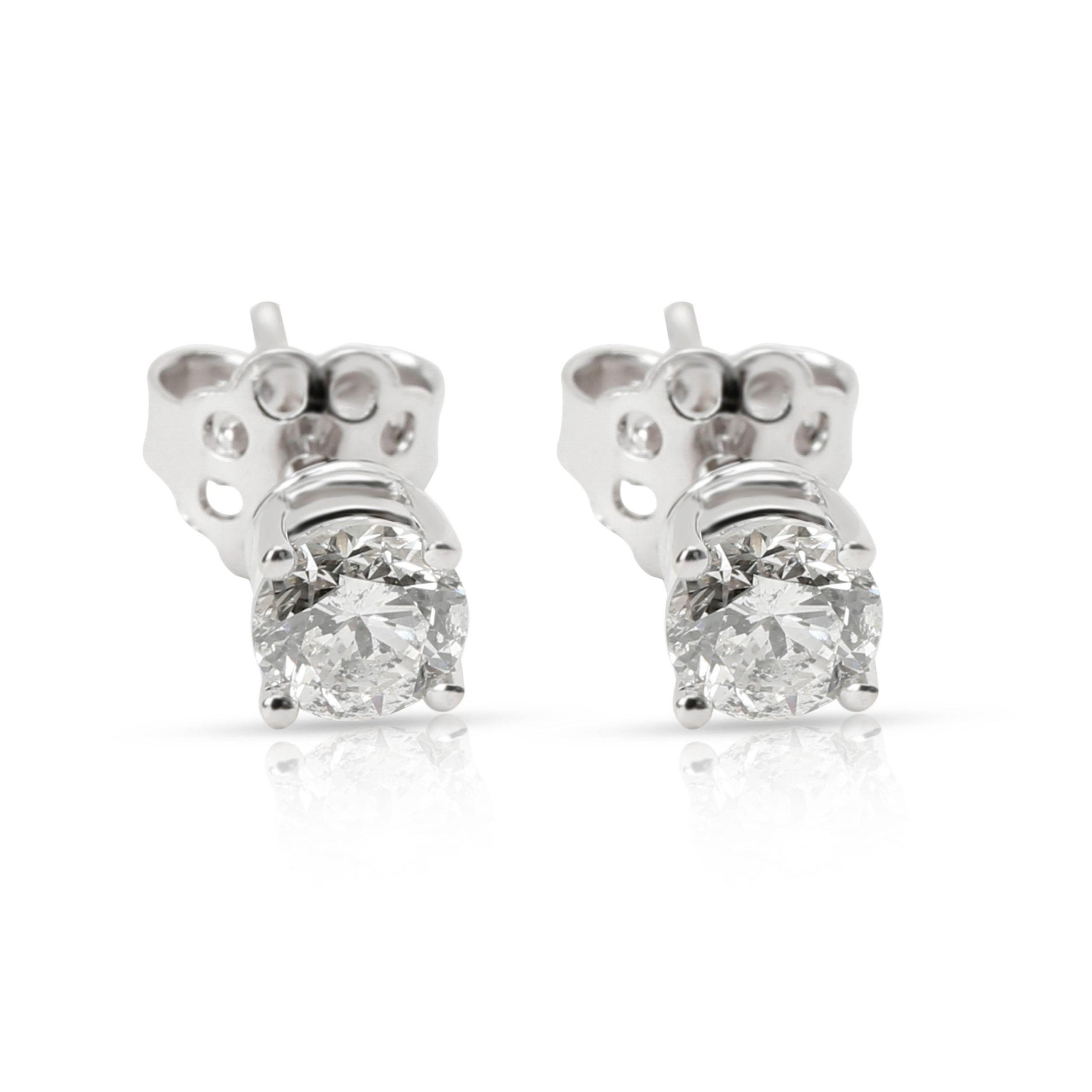 4 Prong Diamond Stud Earring in 18K White Gold H I2 (1.00 CTW)