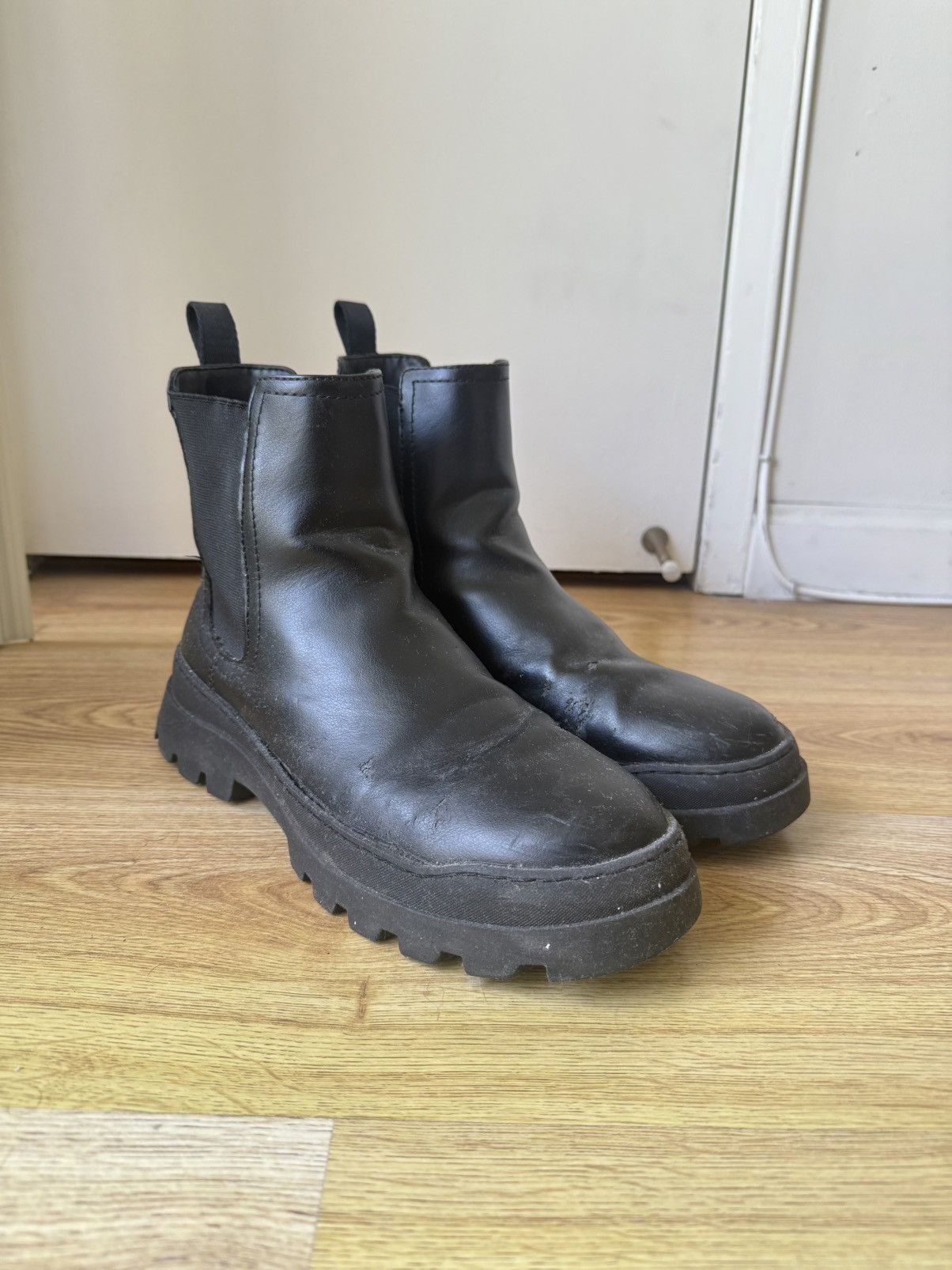 Zara Black Bulldozer/Chelsea Ankle High Boots Size US 10 / EU 43 - 1 Thumbnail
