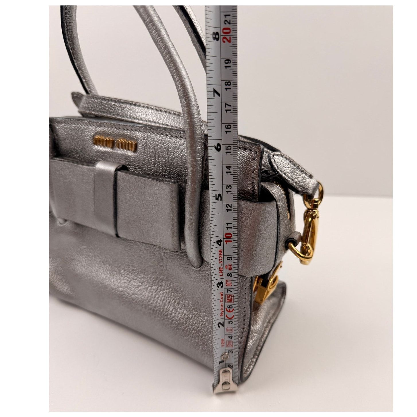 Miu Miu Miu Miu Silver Small Madras Bow-Embellished Tote Size ONE SIZE - 7 Thumbnail