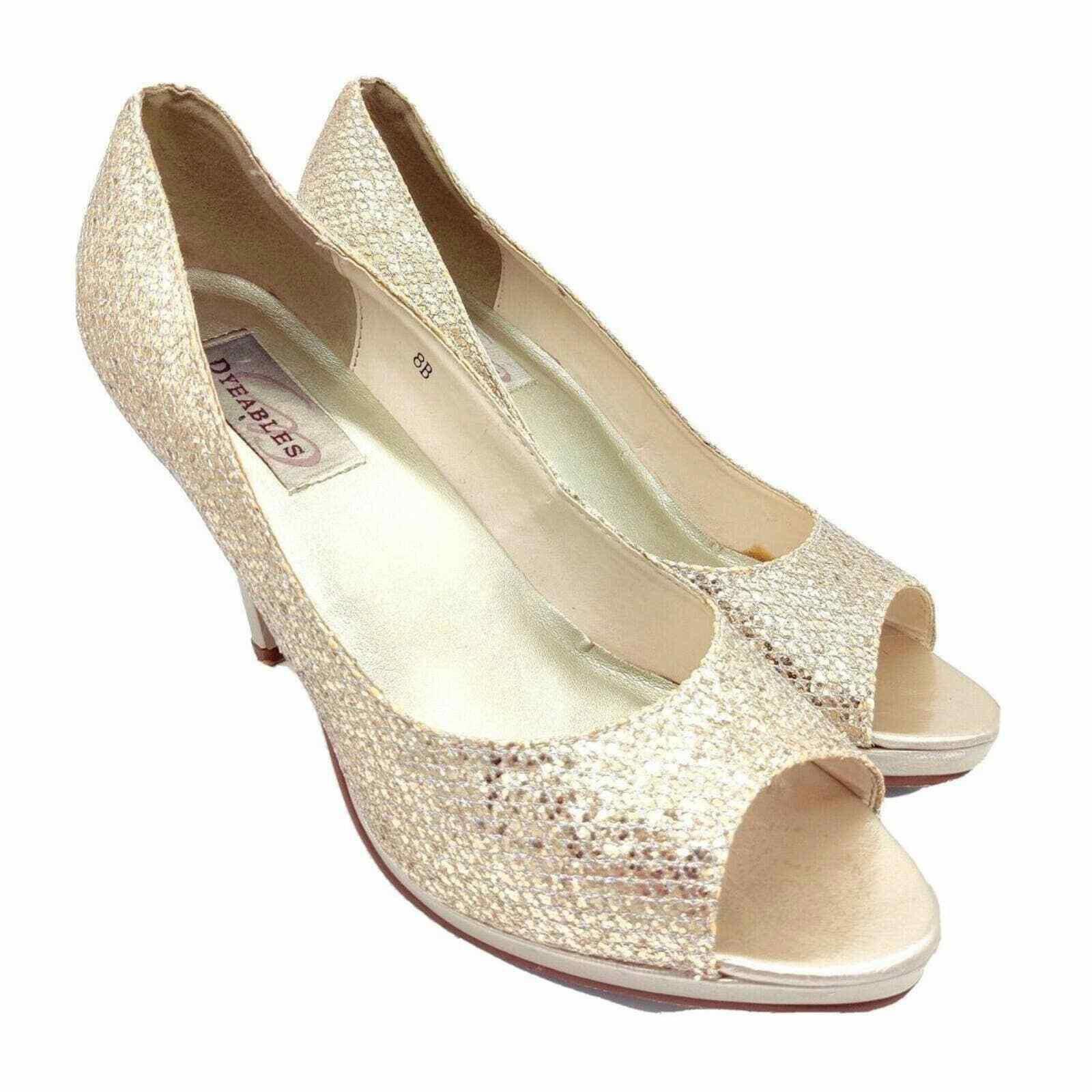 Other Dyeables Sari Glitter Platform Pump 8B Champagne 8 Heels S Size US 8 / IT 38 - 1 Thumbnail