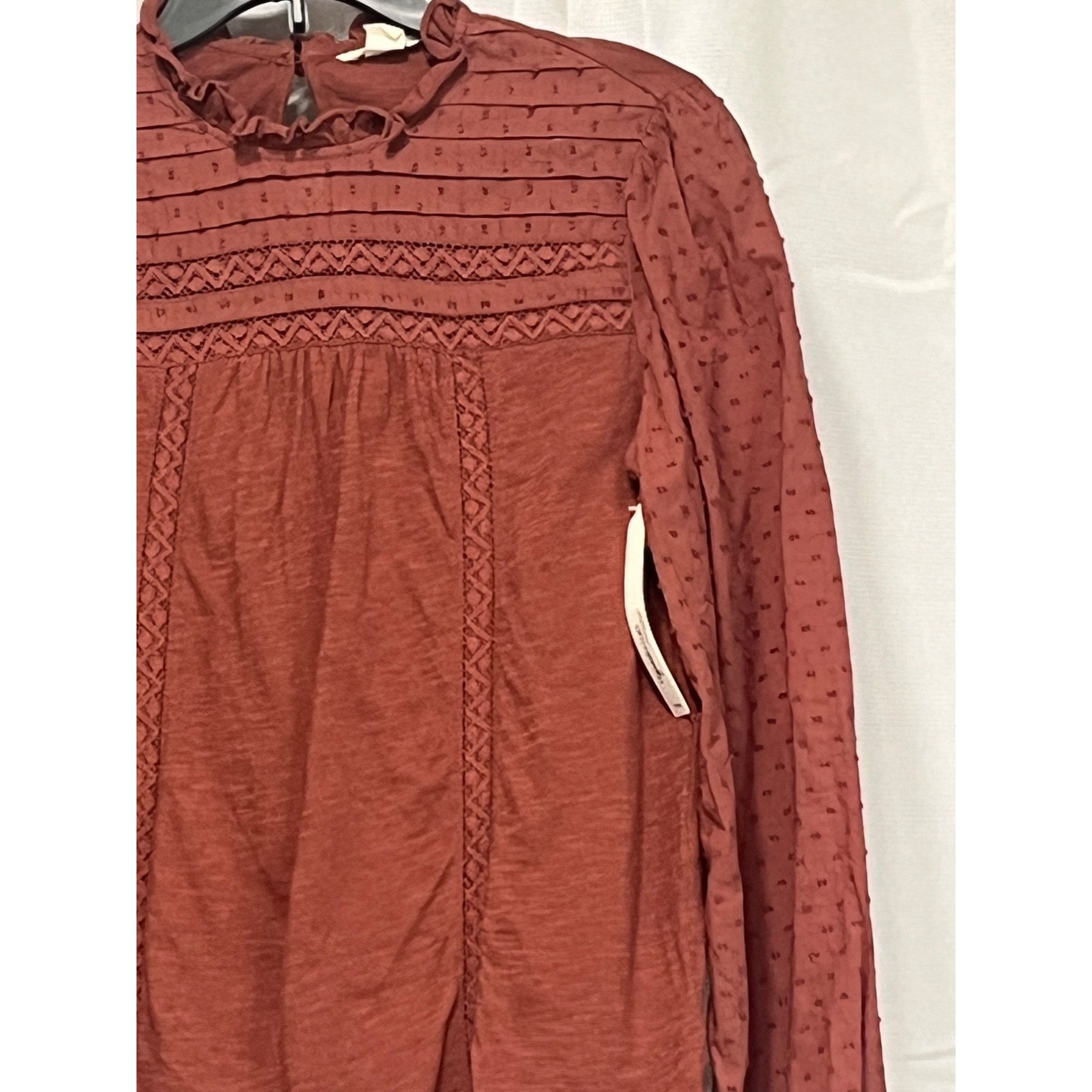 Other Caslon Pintuck Lace Detail Long Sleeve Cotton Blouse, Brown Size XS / US 0-2 / IT 36-38 - 12 Thumbnail