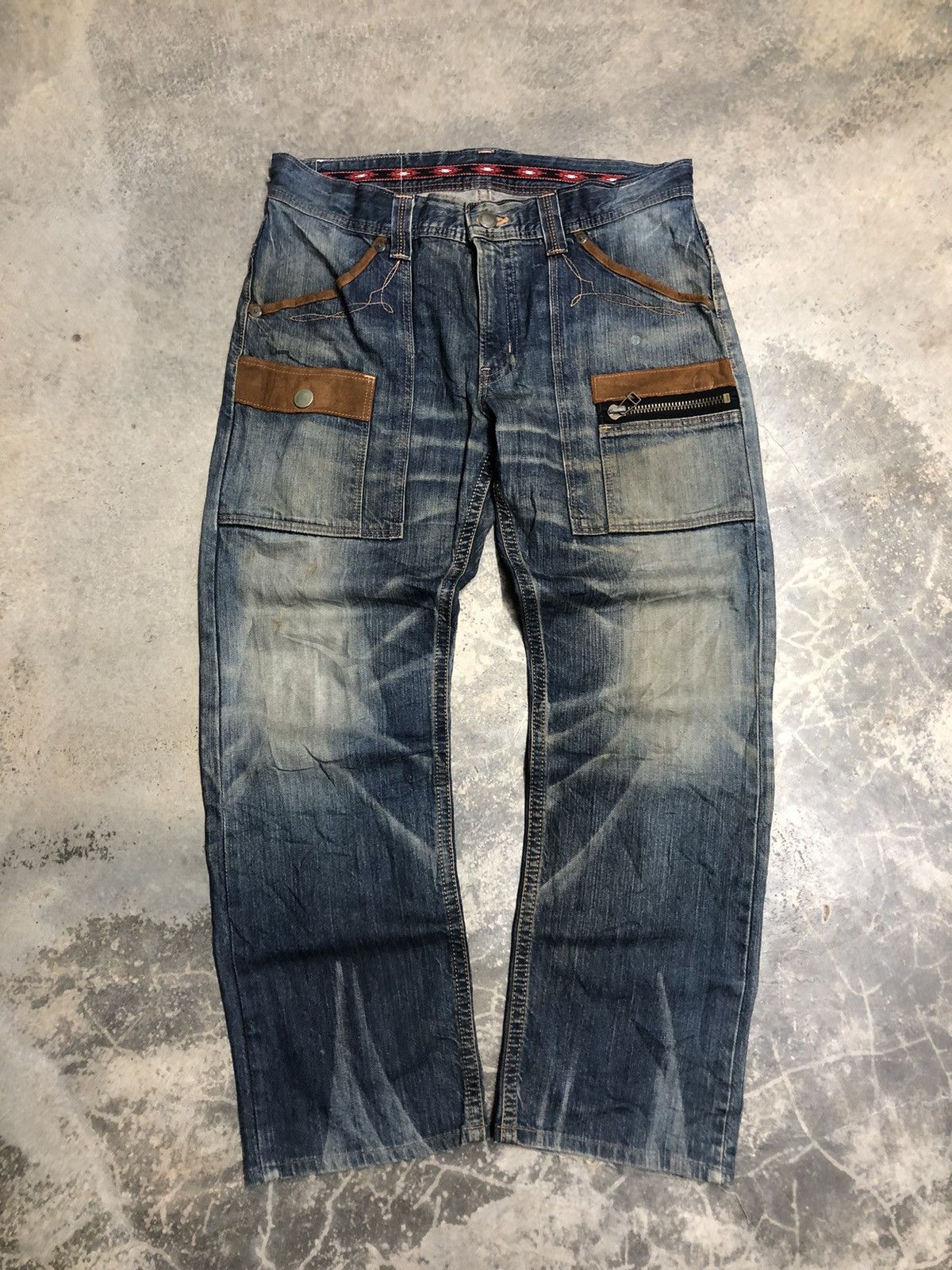 image of Edwin Bushpant Buckle Back Distressed Denim in Faded Blue, Men's (Size 35)