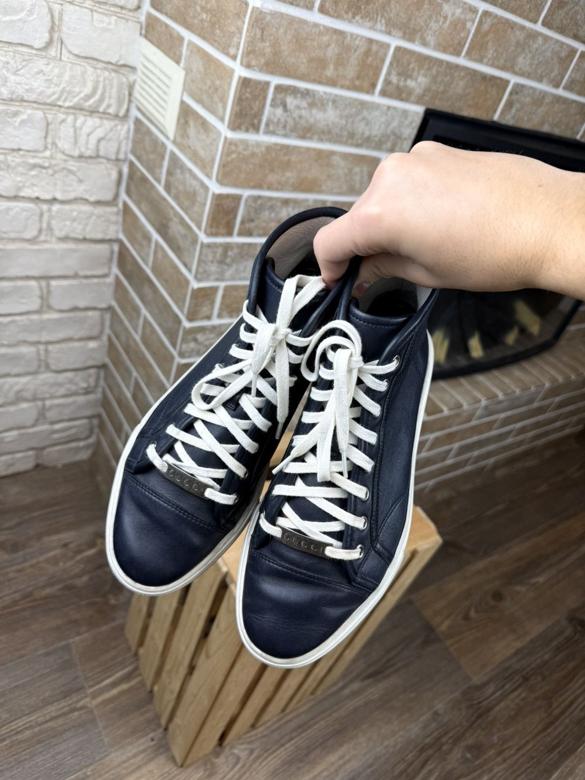 Gucci Gucci Blue Leather Hi Top Sneakers Size US 6.5 / EU 39-40 - 7 Thumbnail