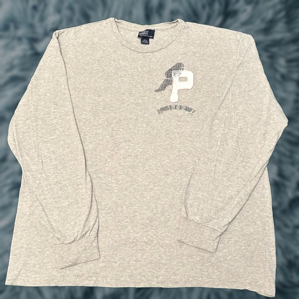 VINTAGE Polo Ralph Lauren P-Wing Logo VTG Long Sleeve Shirt Mens Large Gray 90s Hip Hop USA Logo Shirt Mens L