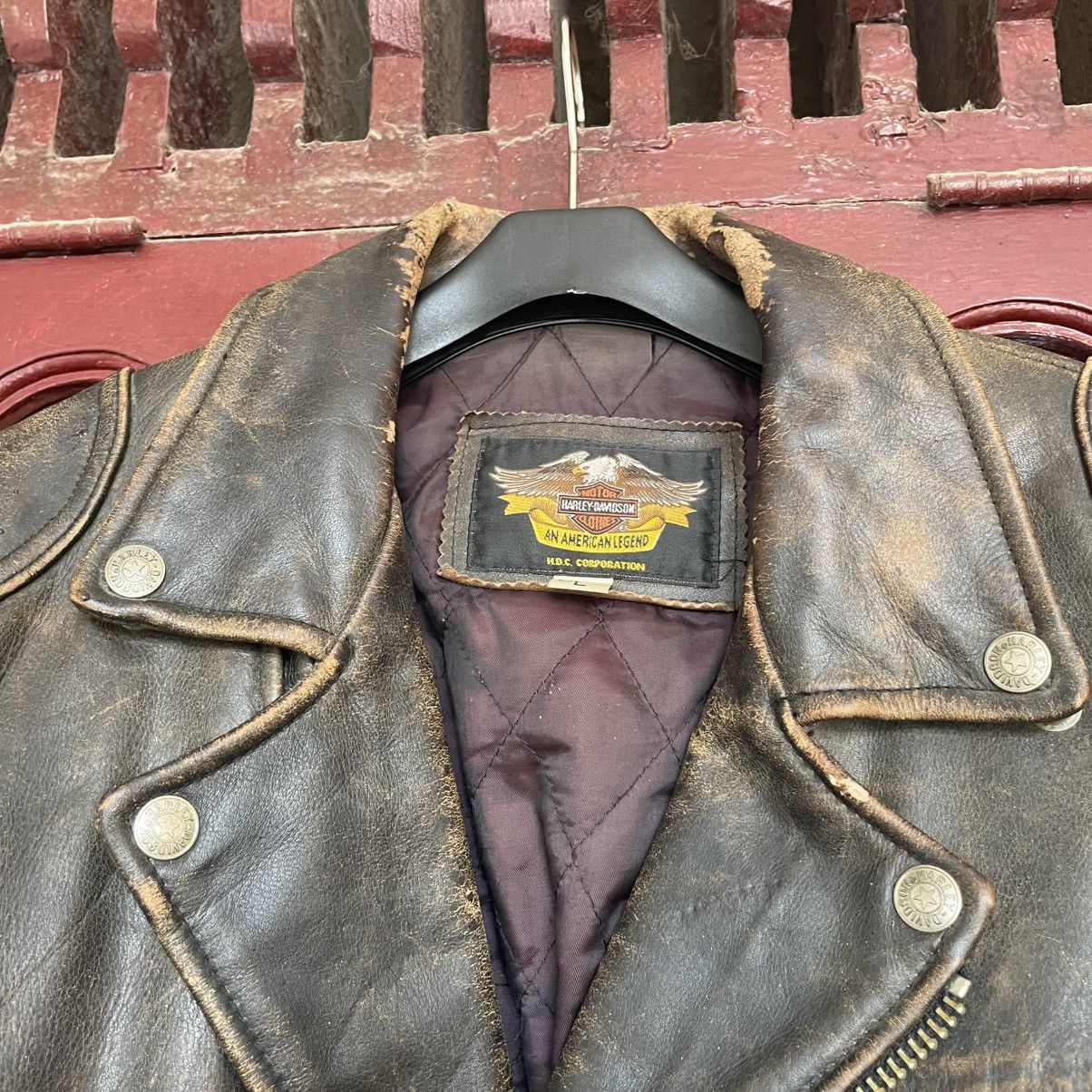 Harley Davidson Harley Davidson 90s - Distressed Leather Jacket Size US M / EU 48-50 / 2 - 5 Thumbnail