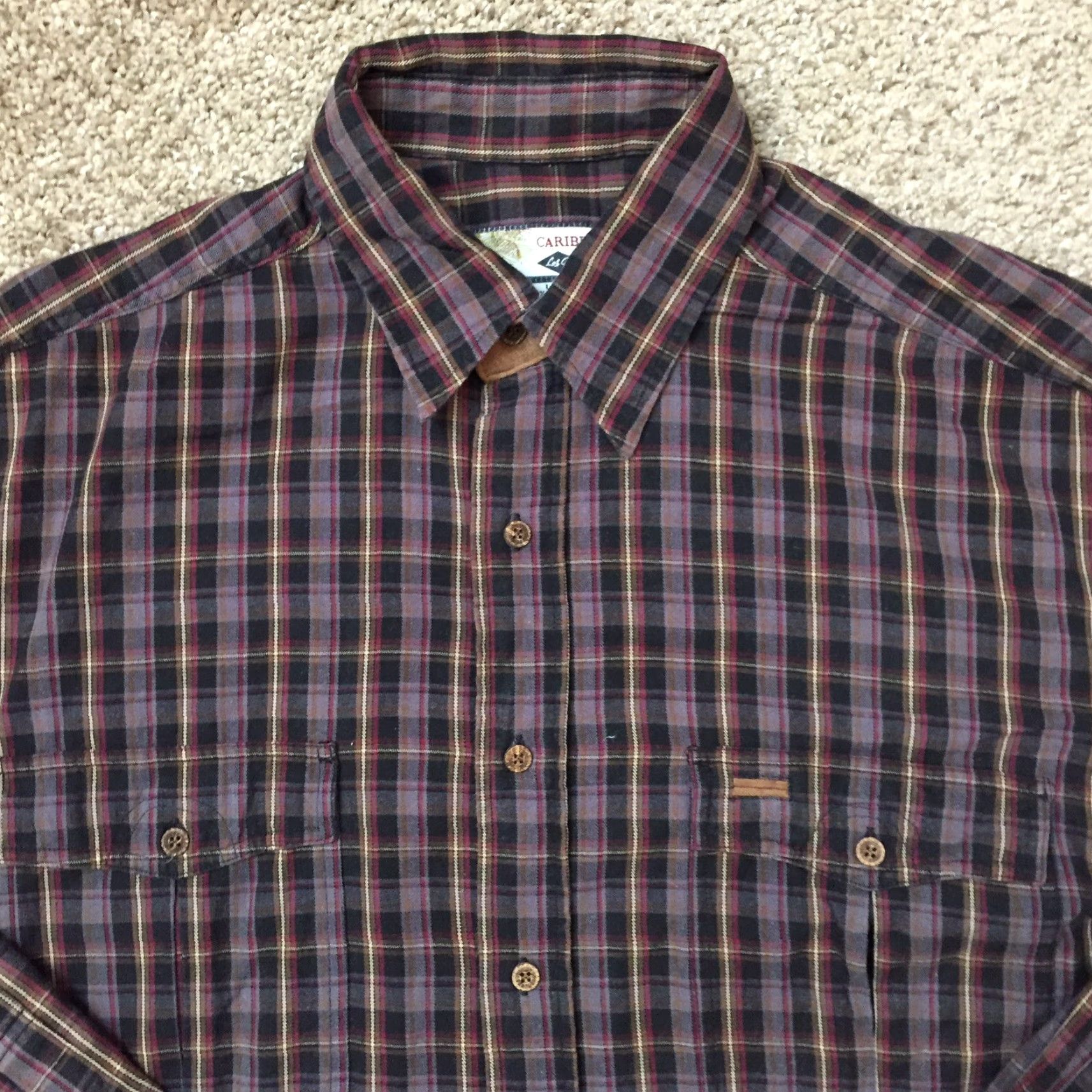 Vintage Caribbean Joe Shirt Mens Large Gray Black Red Plaid Long Sleeve Button-Up Shirt Size US L / EU 52-54 / 3 - 3 Thumbnail