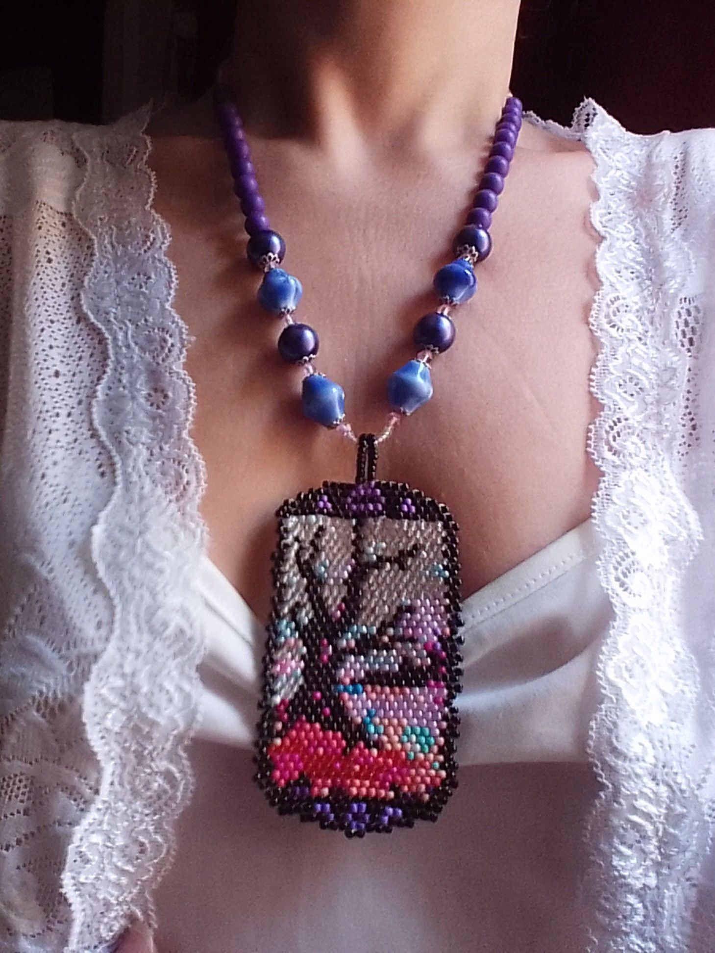 Handmade Necklace Long ceramics Boho beaded 🌲 Tree Size ONE SIZE - 9 Thumbnail
