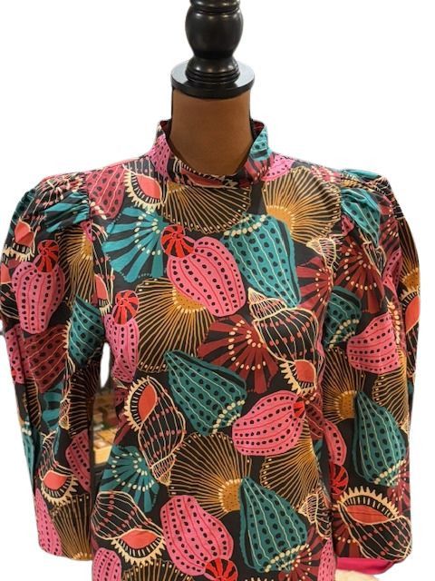 Farm Rio Mock Neck Long-Sleeve Shell Blouse Size S / US 4 / IT 40 - 2 Thumbnail