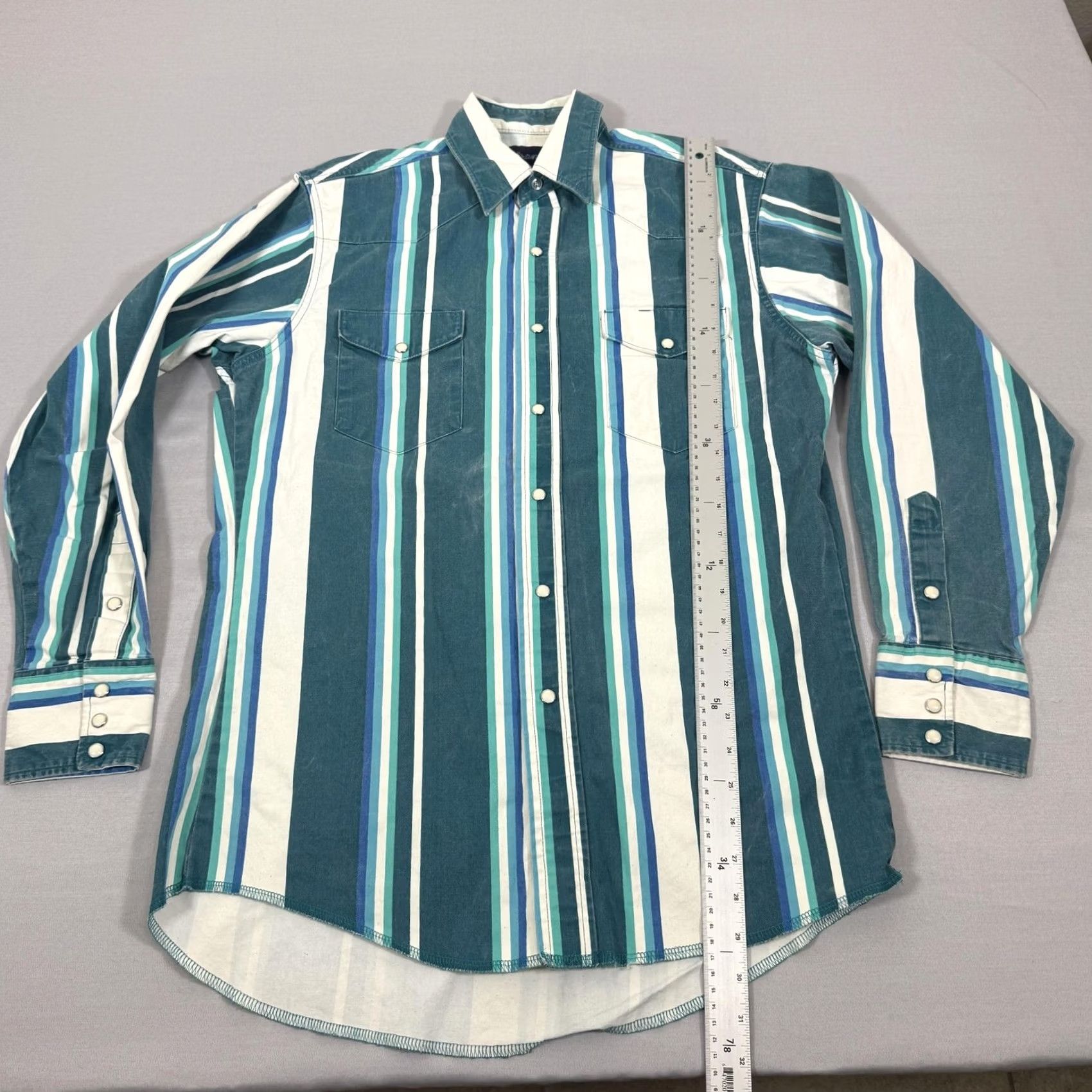 Wrangler VINTAGE Wrangler Shirt Men Medium Brushpopper Stripe Western Pearl Snap 90s Work Size US M / EU 48-50 / 2 - 7 Thumbnail