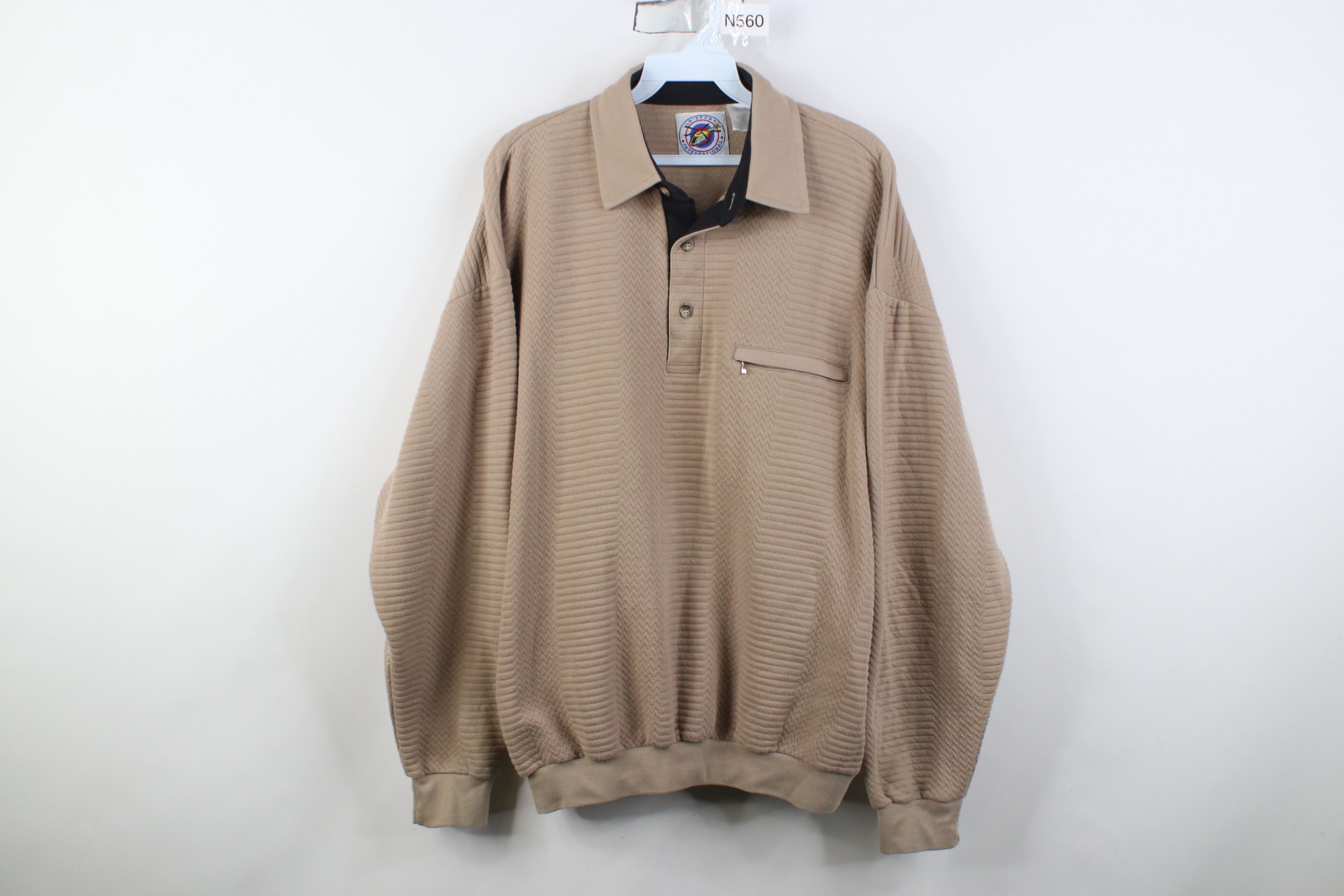 Vintage Vintage 90s Streetwear Textured Pullover Polo Shirt Beige Size US L / EU 52-54 / 3 - 1 Thumbnail