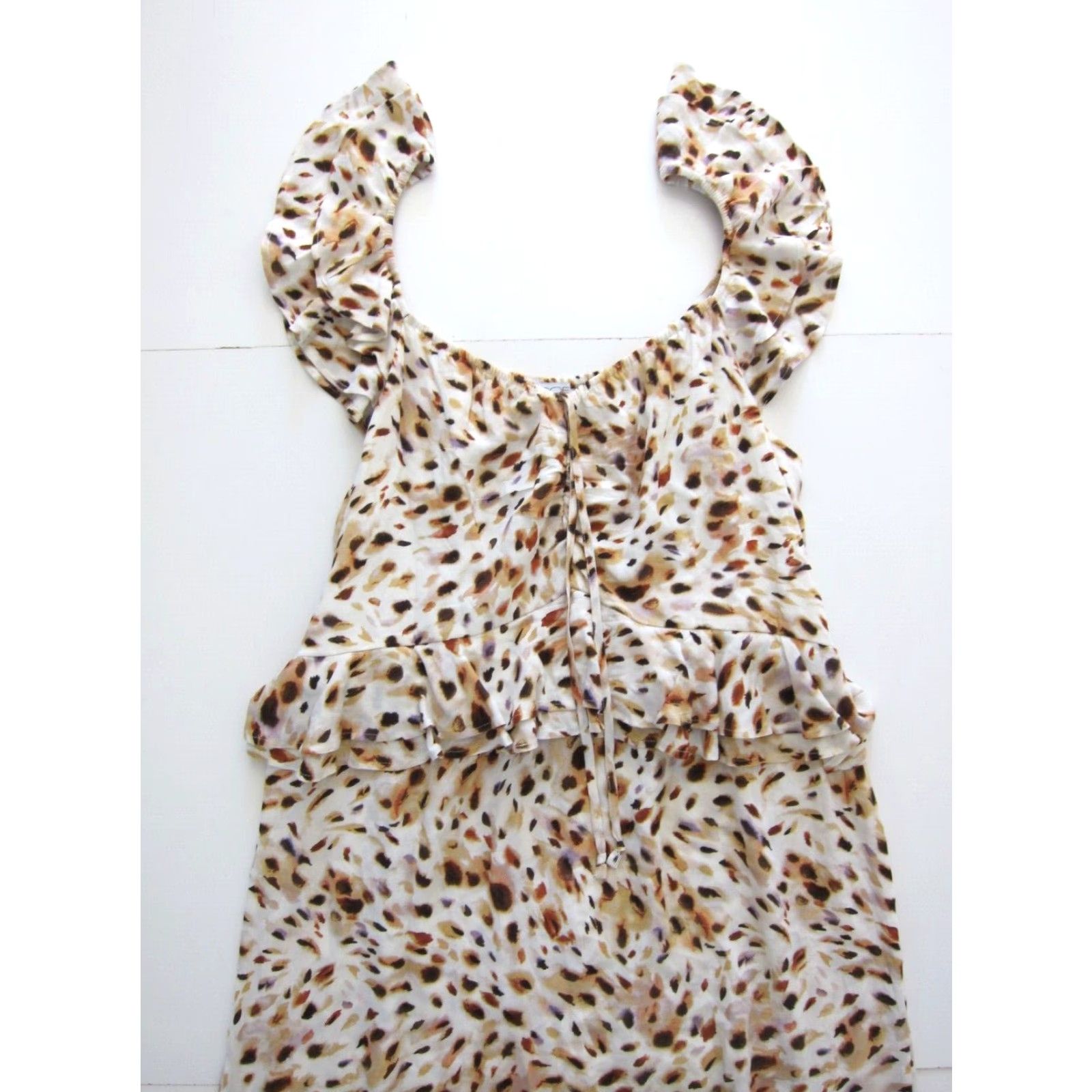 Vintage Sofia Vergara 100% Rayon Ivory Brown Purple Cheetah Ruffle Long Maxi Dress XXL Dress Size XXL / US 16-18 / IT 52-54 - 5 Thumbnail