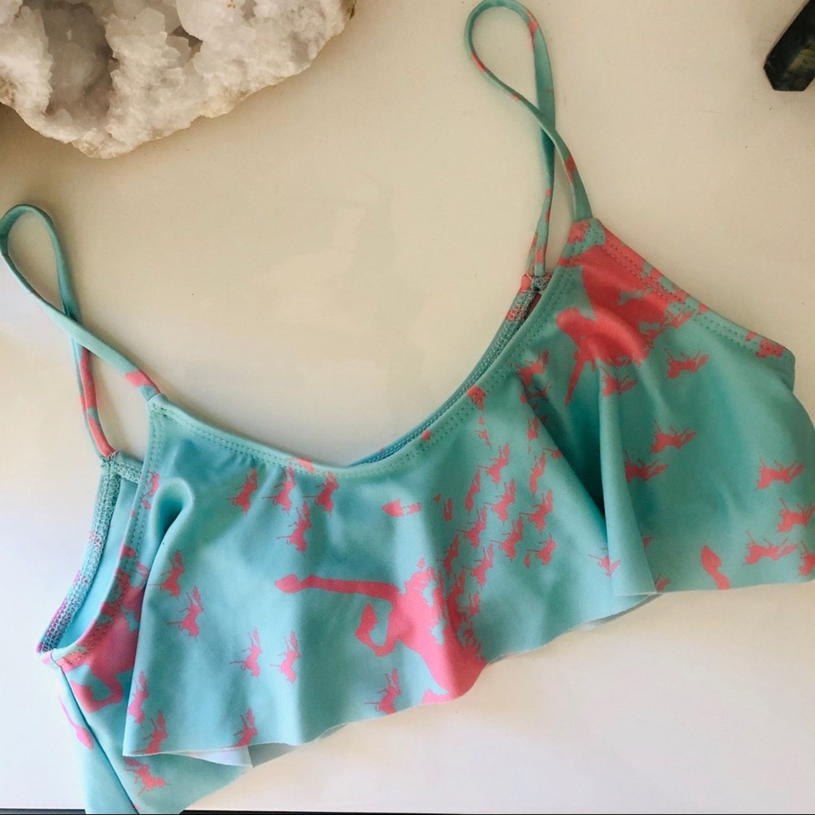Anthropologie NEW BEACH RIOT Aqua Unicorn Ruffle Bikini Swim Top Size ONE SIZE - 2 Thumbnail