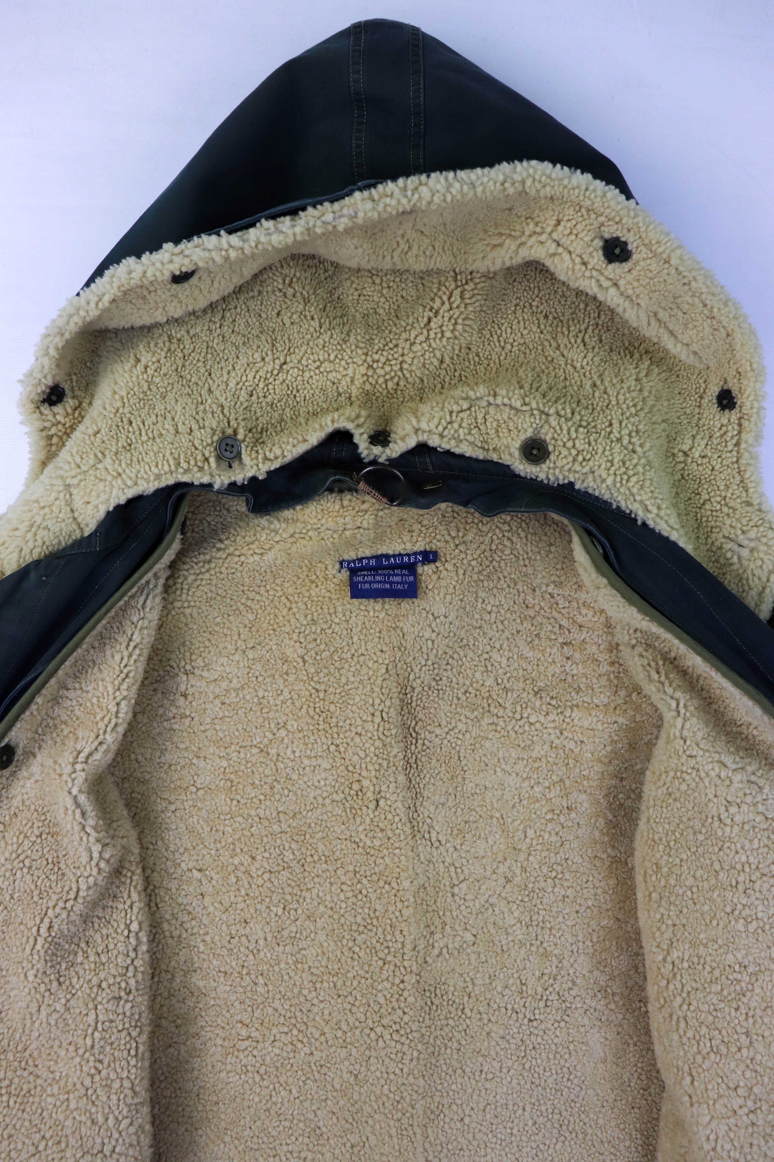 Ralph Lauren 90s Vintage Ralph Lauren Shearling Liner Green Belted Coat Size L / US 10 / IT 46 - 17 Thumbnail