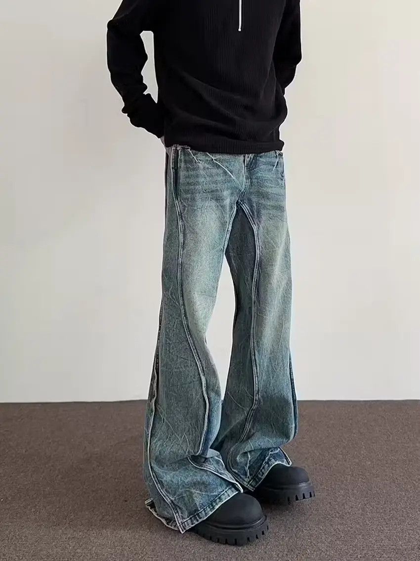 Designer × Japanese Brand Blue striped embroidered baggy jeans Size US 34 / EU 50 - 2 Thumbnail