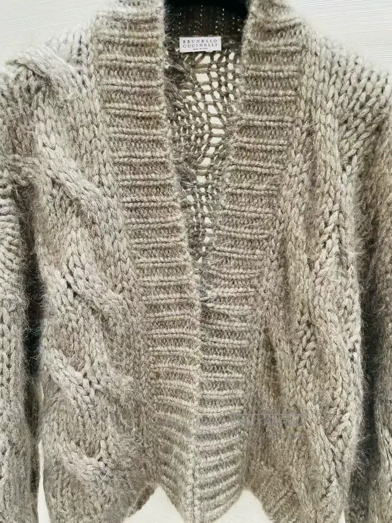 Brunello Cucinelli Brunello Cucinelli Brown cable knitted cardigan Size S / US 4 / IT 40 - 4 Thumbnail