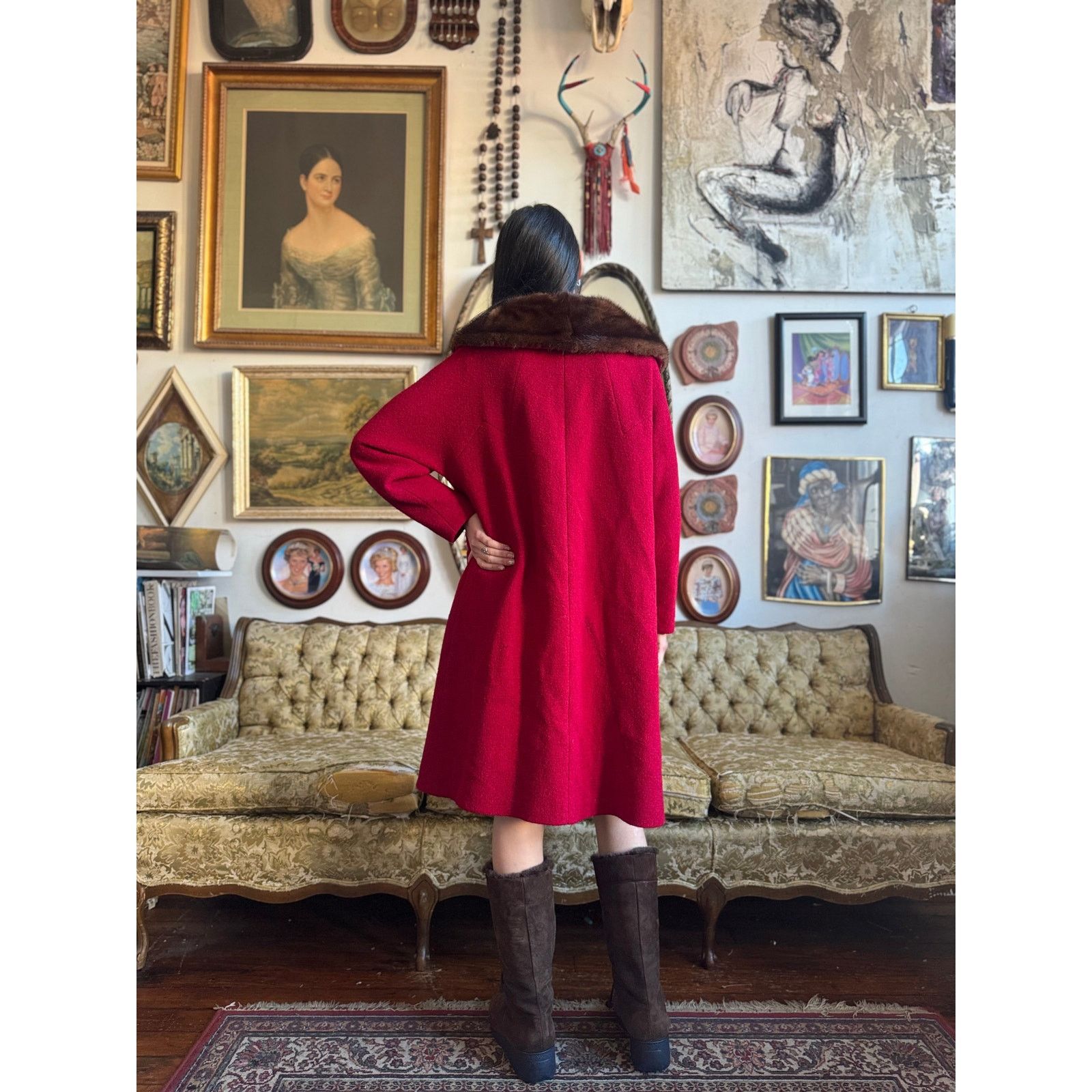 Vintage 50s Stevens Hockanum Topaz Red Genuine Fur Collar Coat Large Size L / US 10 / IT 46 - 6 Thumbnail