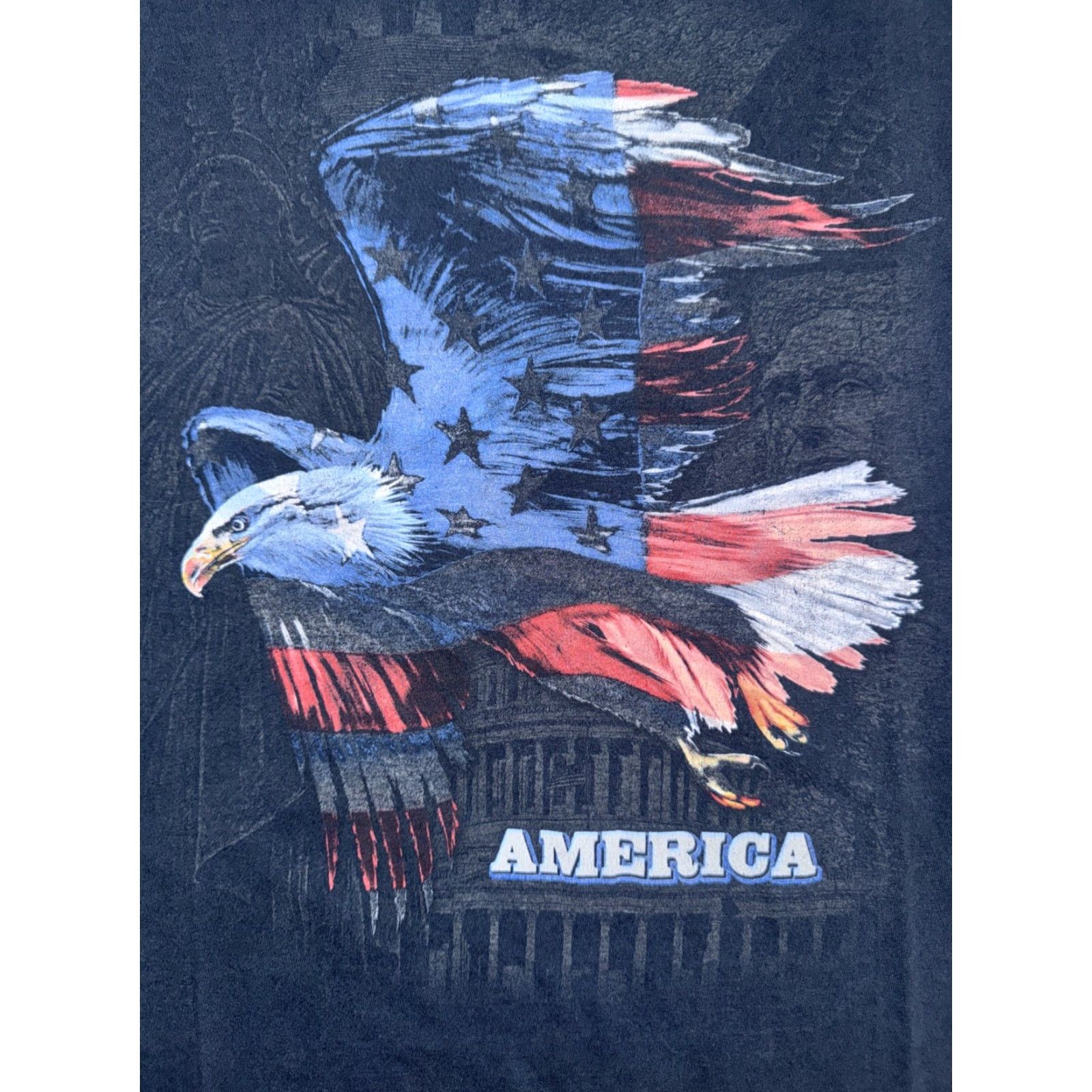 Vintage VINTAGE Bald Eagle USA Flag Graphic T-Shirt Men’s Medium Blue 19x25 Patriotic USA 90s Birds Mens Size US M / EU 48-50 / 2 - 2 Thumbnail