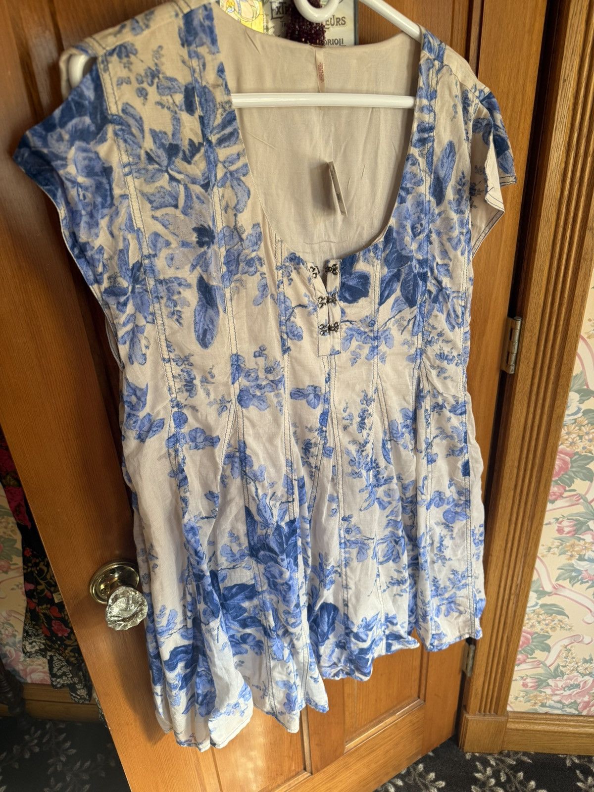 Free People Blue and white floral mini dress Size L / US 10 / IT 46 - 3 Thumbnail