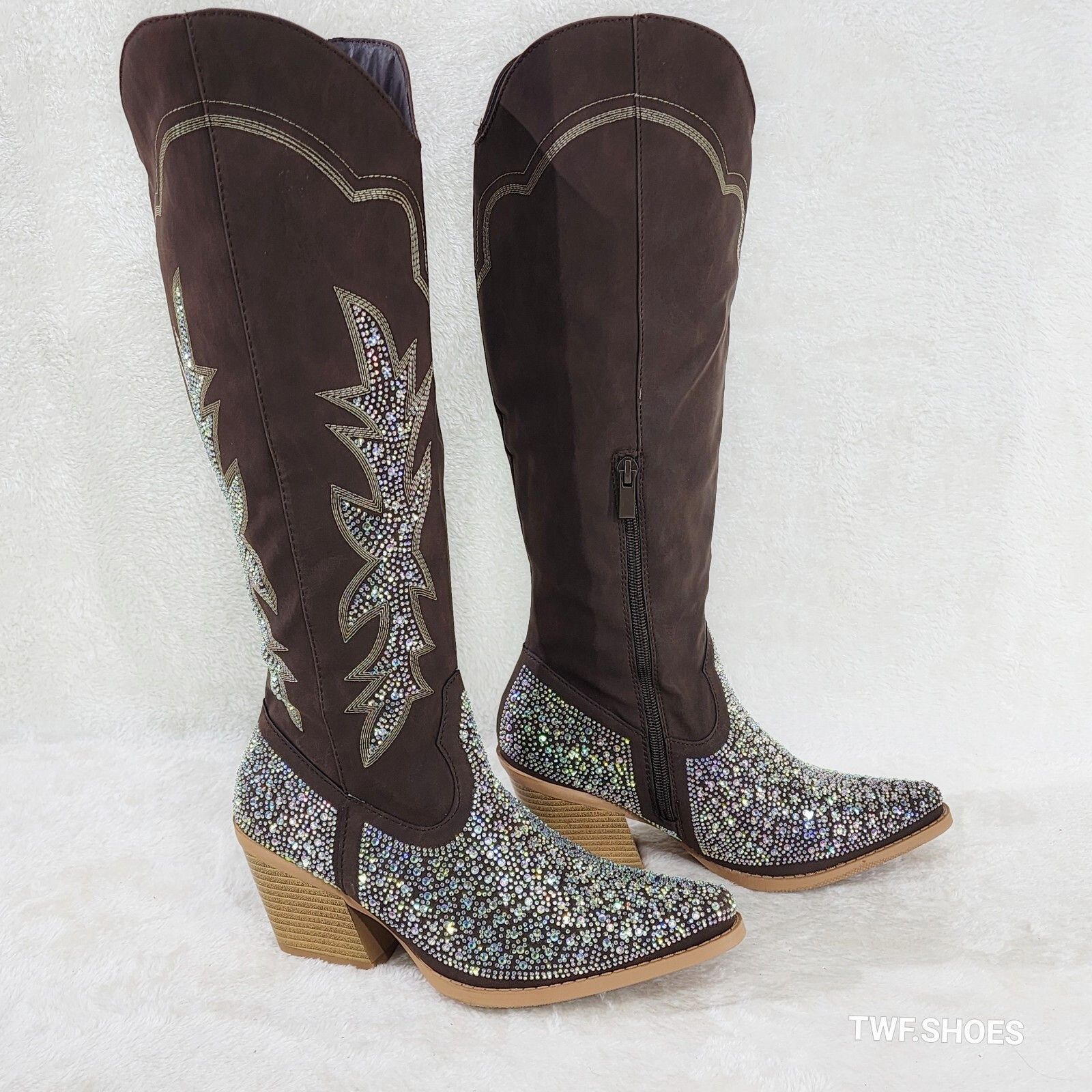 Other Annie Brown Leatherette Rhinestones Country Glam Western Cow Size US 7.5 / IT 37.5 - 3 Thumbnail