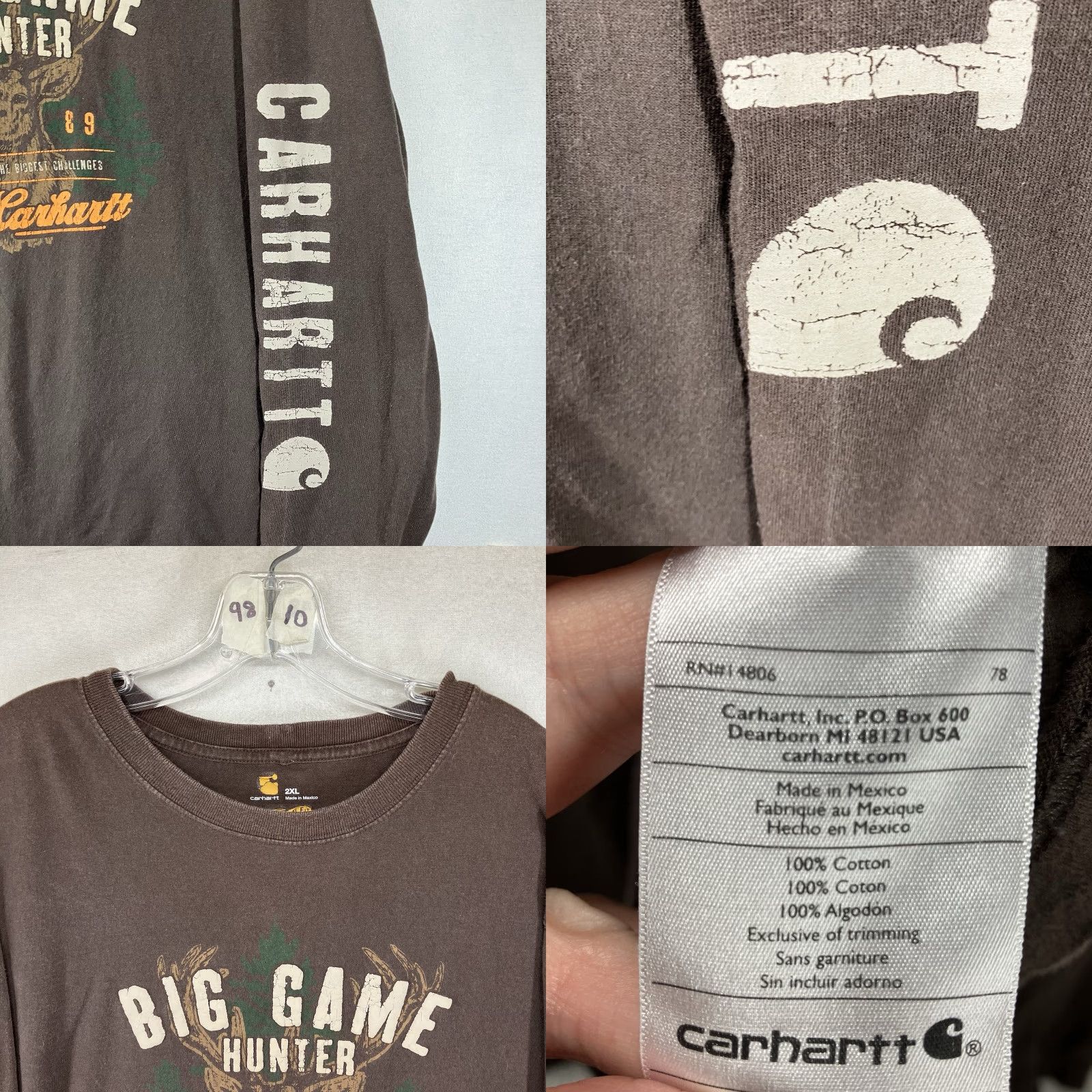 Carhartt VINTAGE Carhartt Mens Brown 2XL Long Sleeve T-Shirt Graphic Front Deer Logo Crew Neck Size US XXL / EU 58 / 5 - 8 Thumbnail