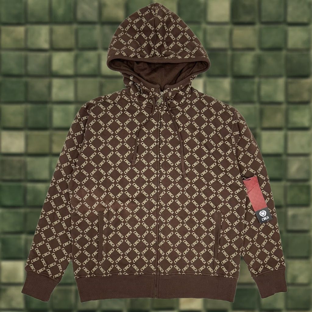 Vintage VINTAGE CIRCA Sweatshirt Muska All Over Print M Brown Full Zip Graphic Print Skate Corporate Repeat Hoodie Mens Size US M / EU 48-50 / 2 - 1 Thumbnail