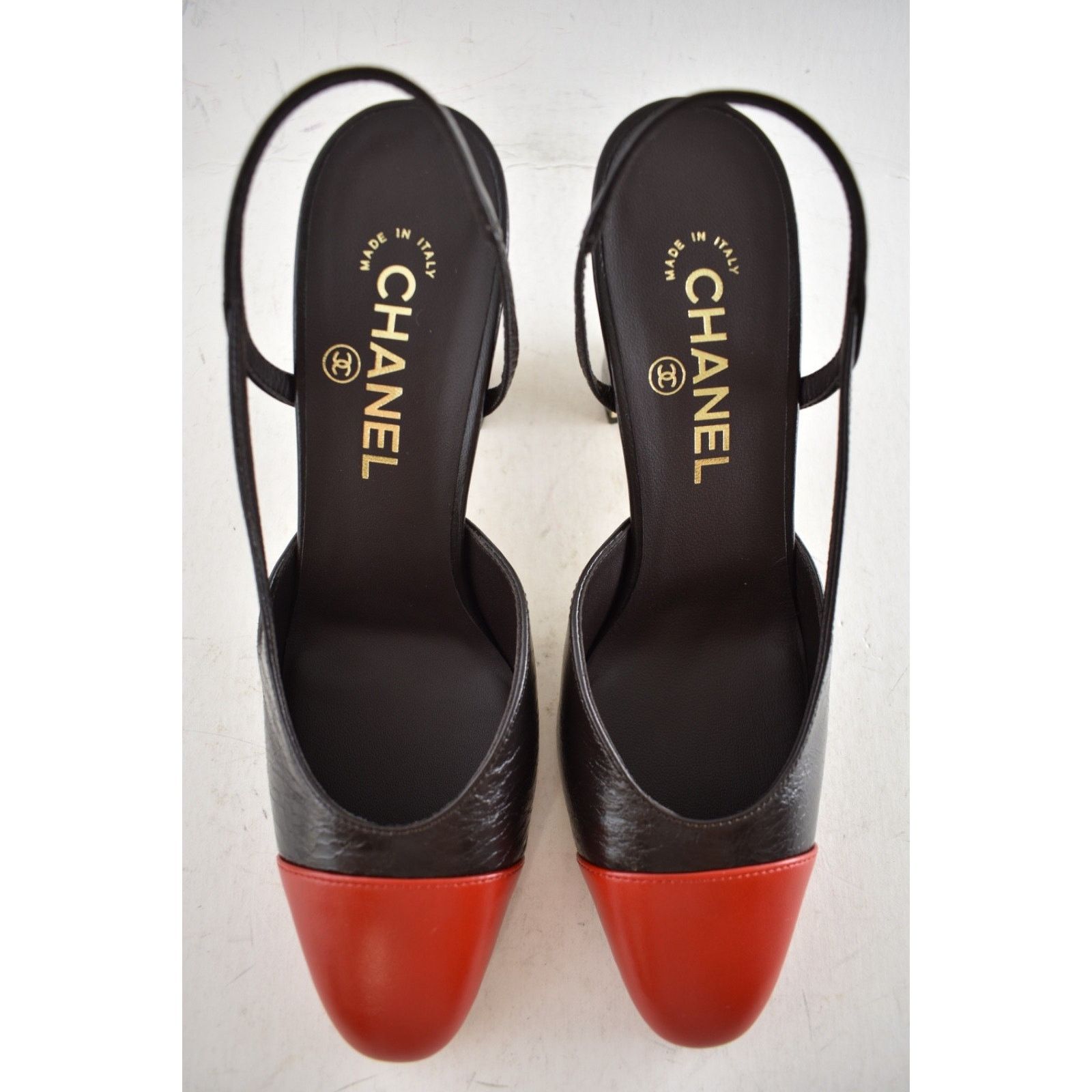 Chanel Chanel Dark Brown Red CC Slingback Block Heel Pump 37.5c Size US 7.5 / IT 37.5 - 12 Thumbnail