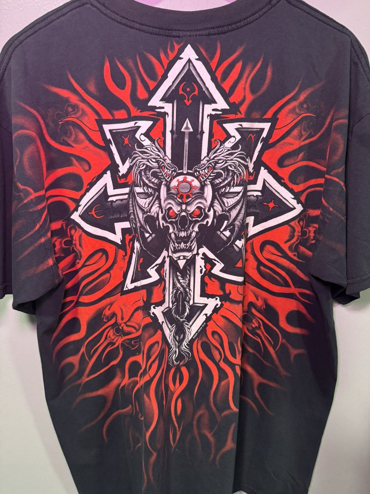 Anvil × Vintage Y2K Tribal Cross Skull Flame Graphic Tee Size US XL / EU 56 / 4 - 4 Thumbnail