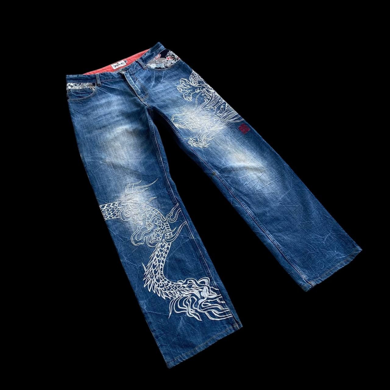 Japan Blue × KOJIMA GENES VINTAGE KARAKURI TAMASHI ECCENTRIC ICONIC DRAGON EMBROIDERED Size US 31 - 5 Thumbnail